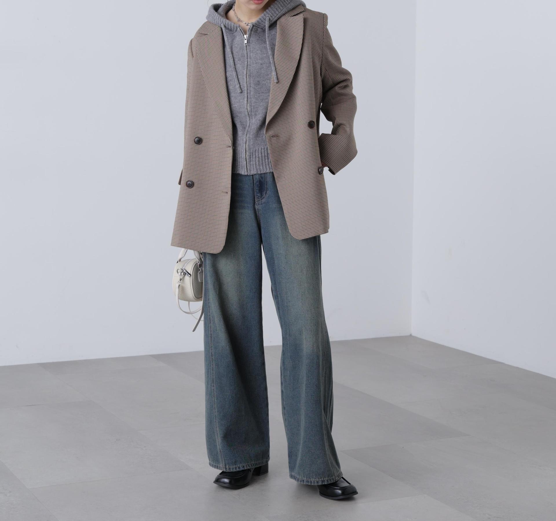 ジップニットパーカー グレー