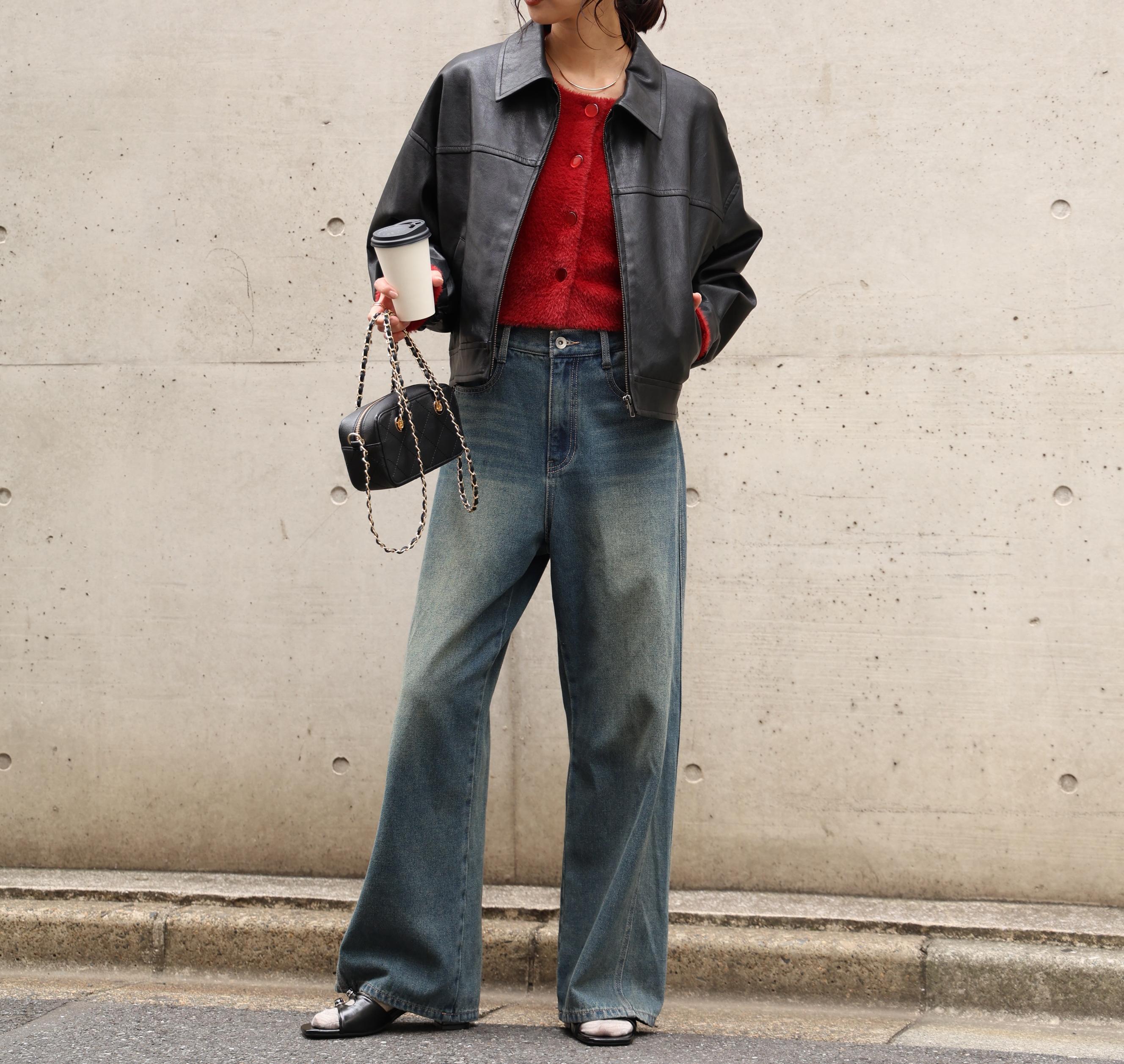 前後2wayショートシャギー短丈ニット ボルドー