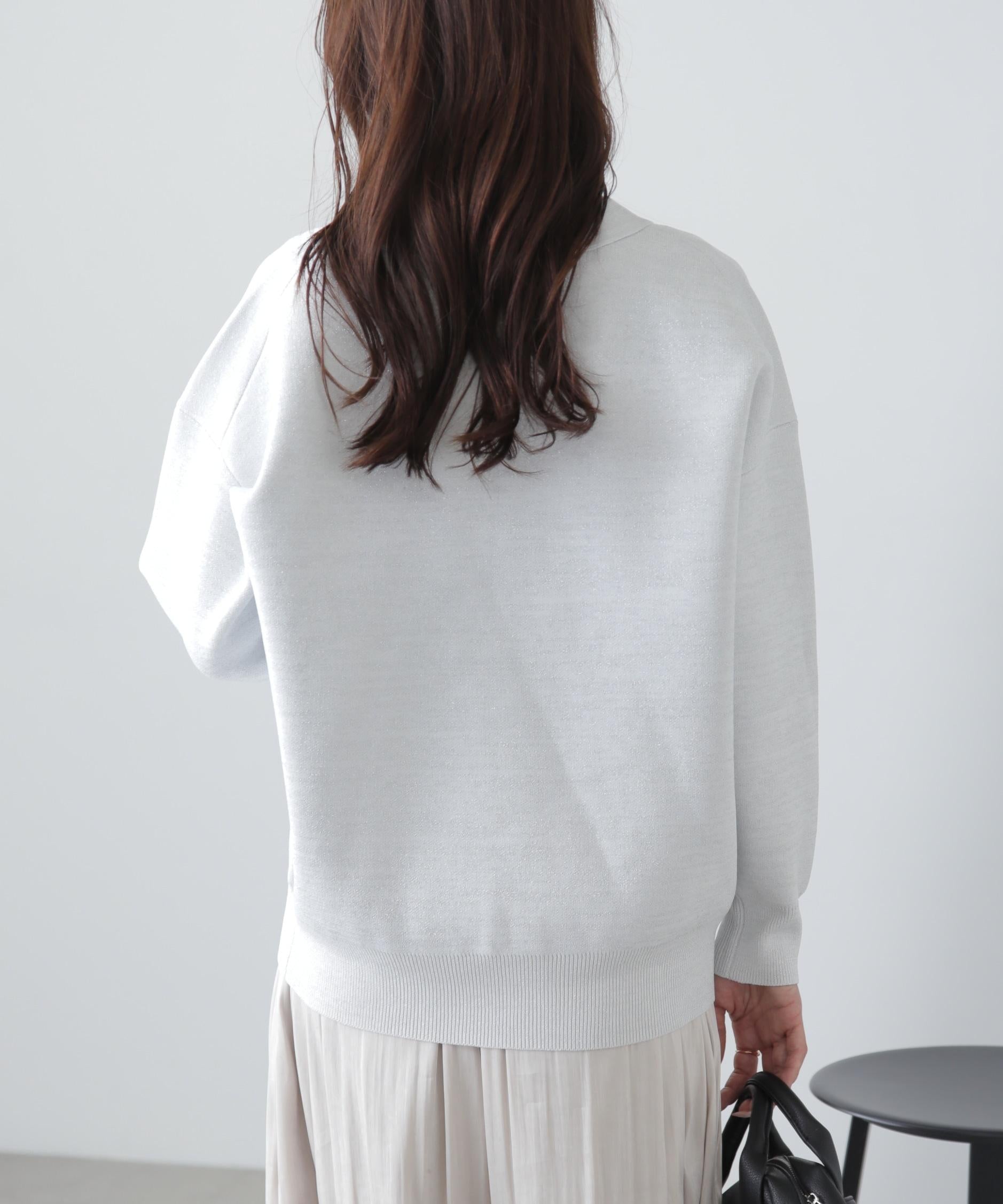 [MFM]ラメジャガード金ボタンカーディガン シロ