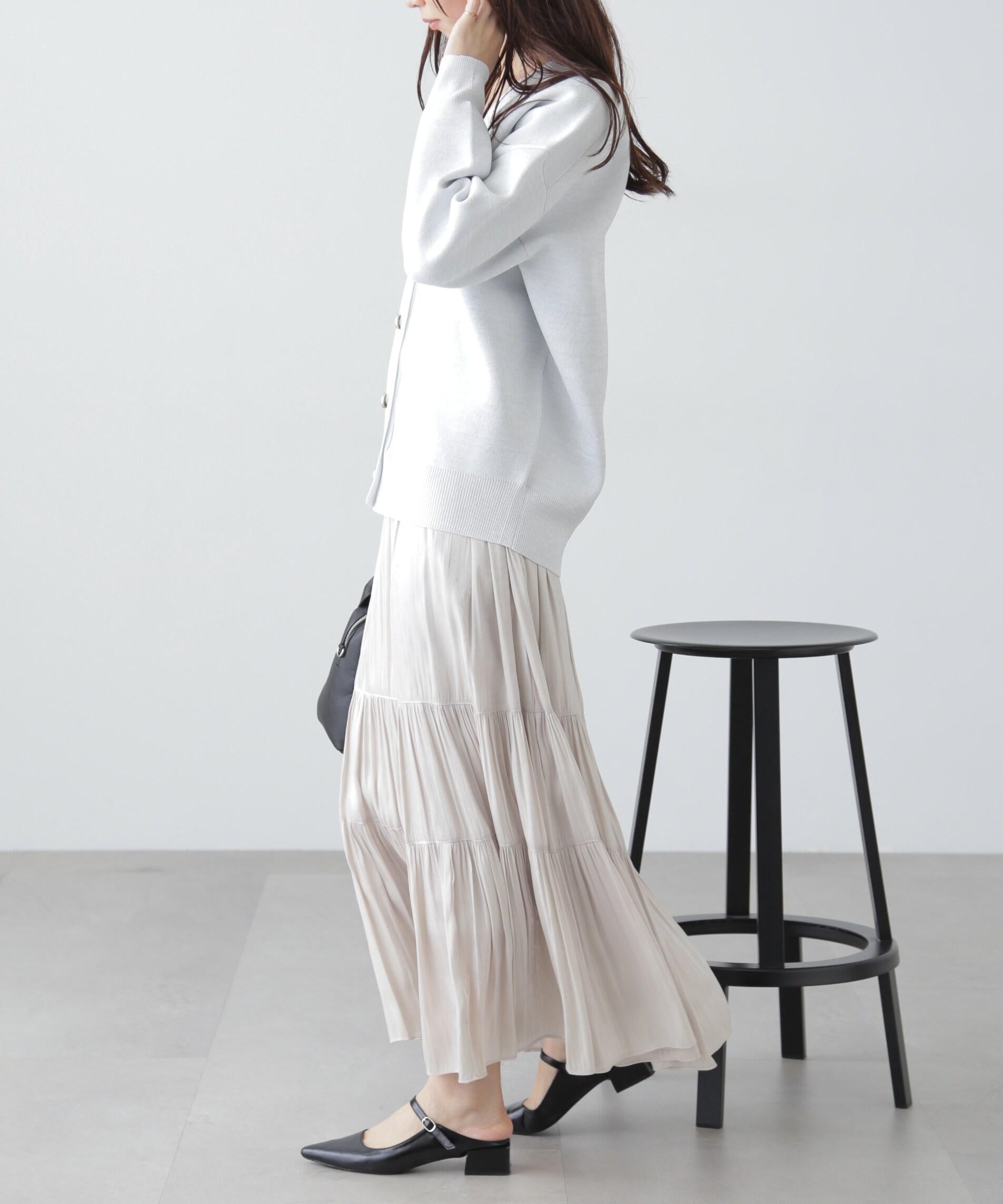 [MFM]ラメジャガード金ボタンカーディガン シロ