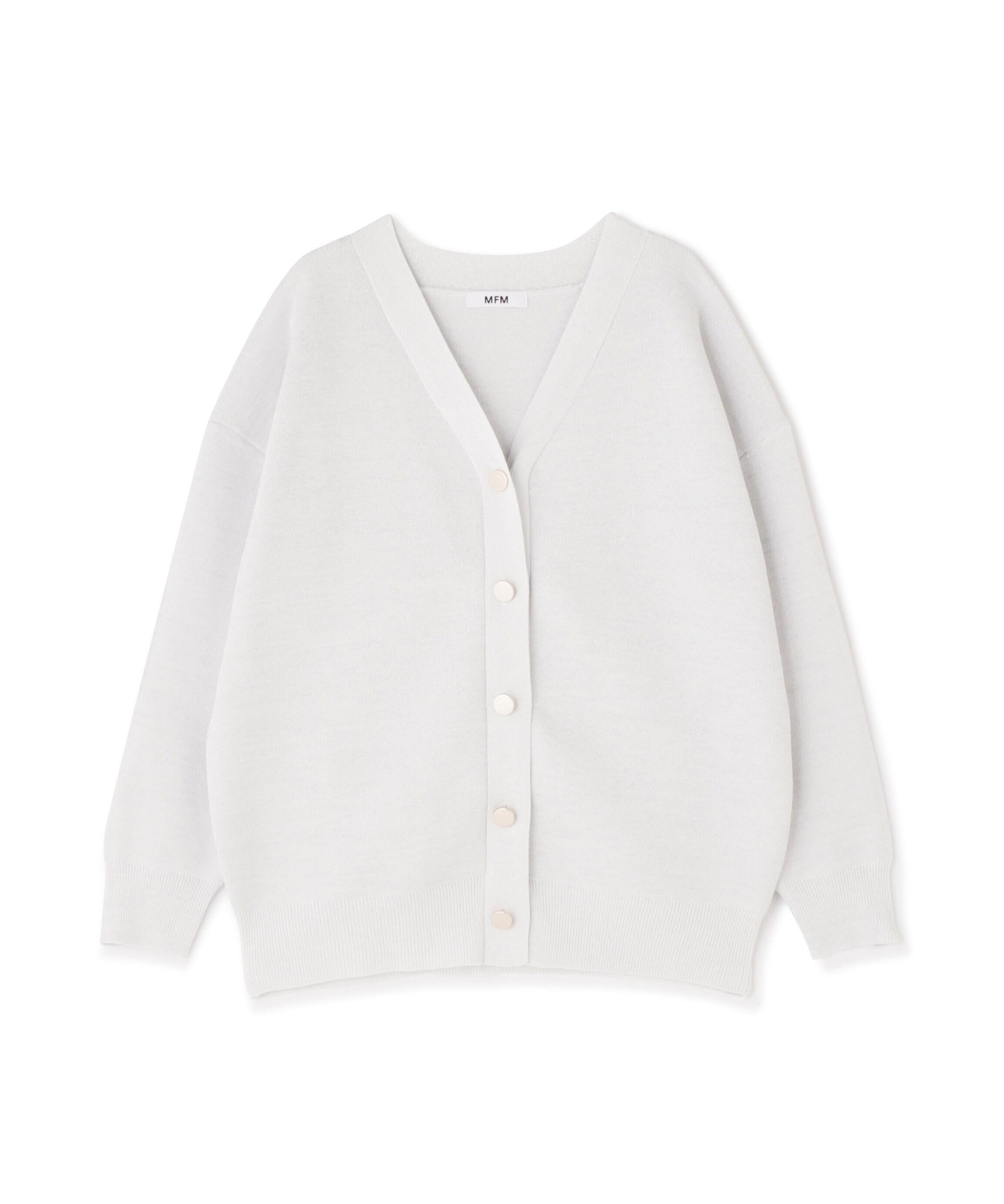 [MFM]ラメジャガード金ボタンカーディガン シロ