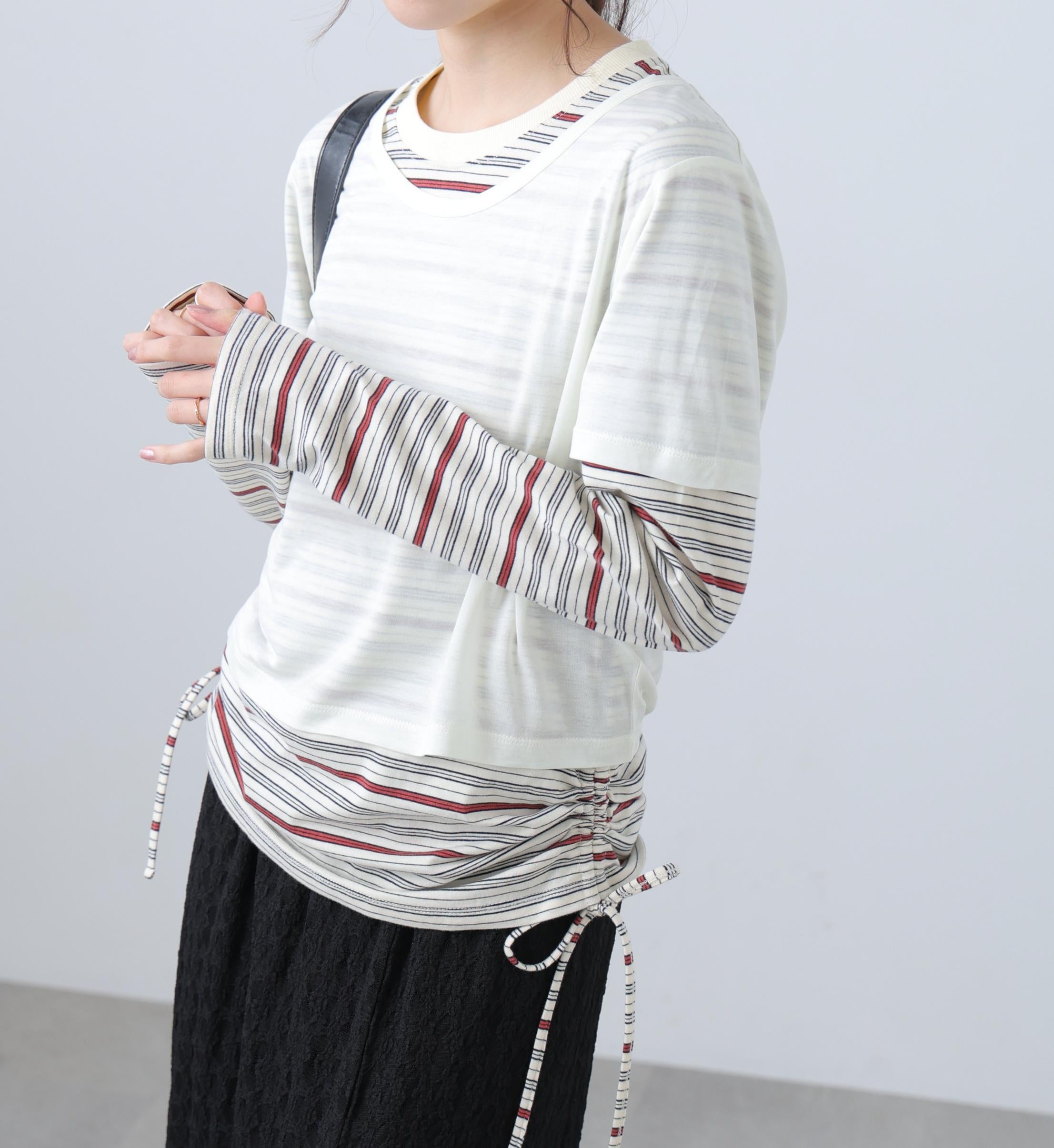 シアーTシャツレイヤードボーダーロンT オフ
