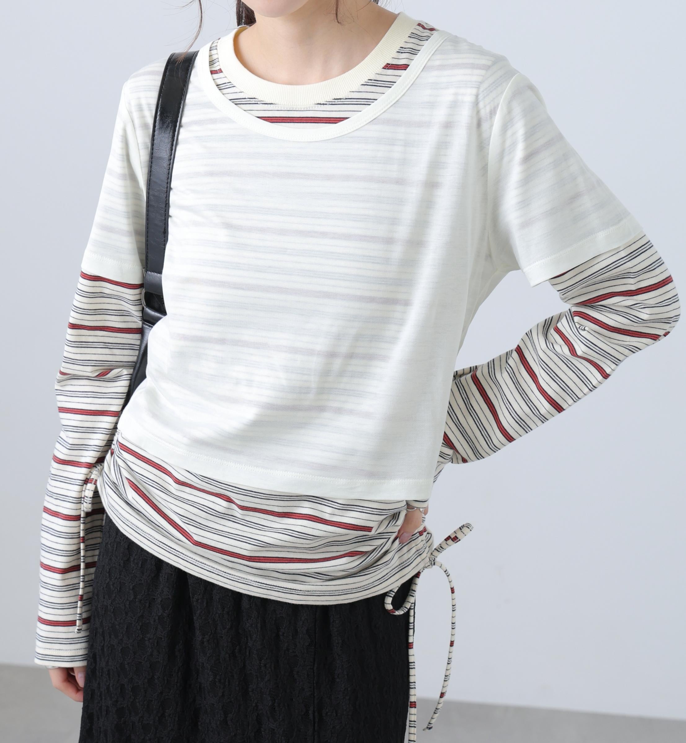 シアーTシャツレイヤードボーダーロンT オフ