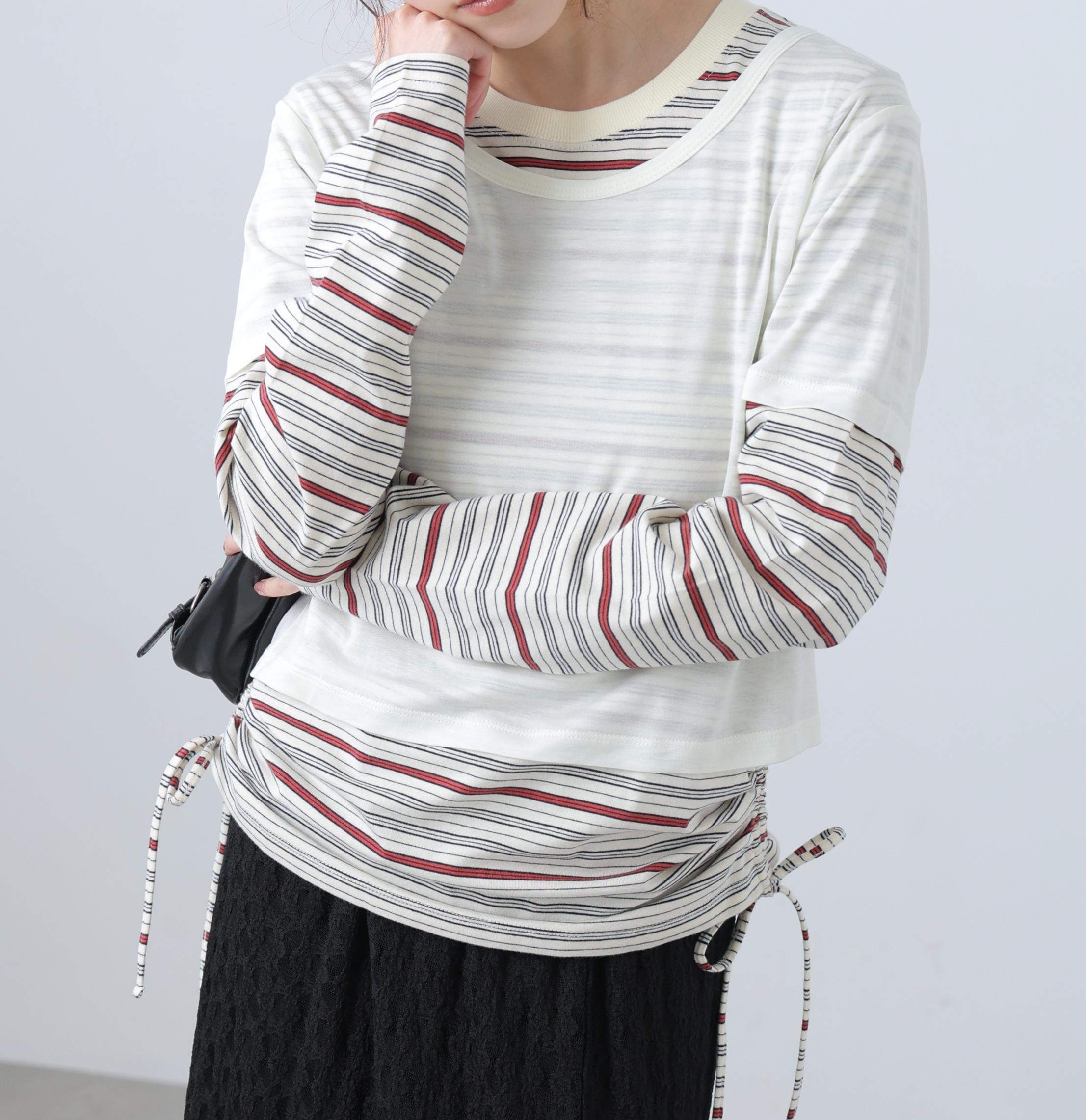 シアーTシャツレイヤードボーダーロンT オフ