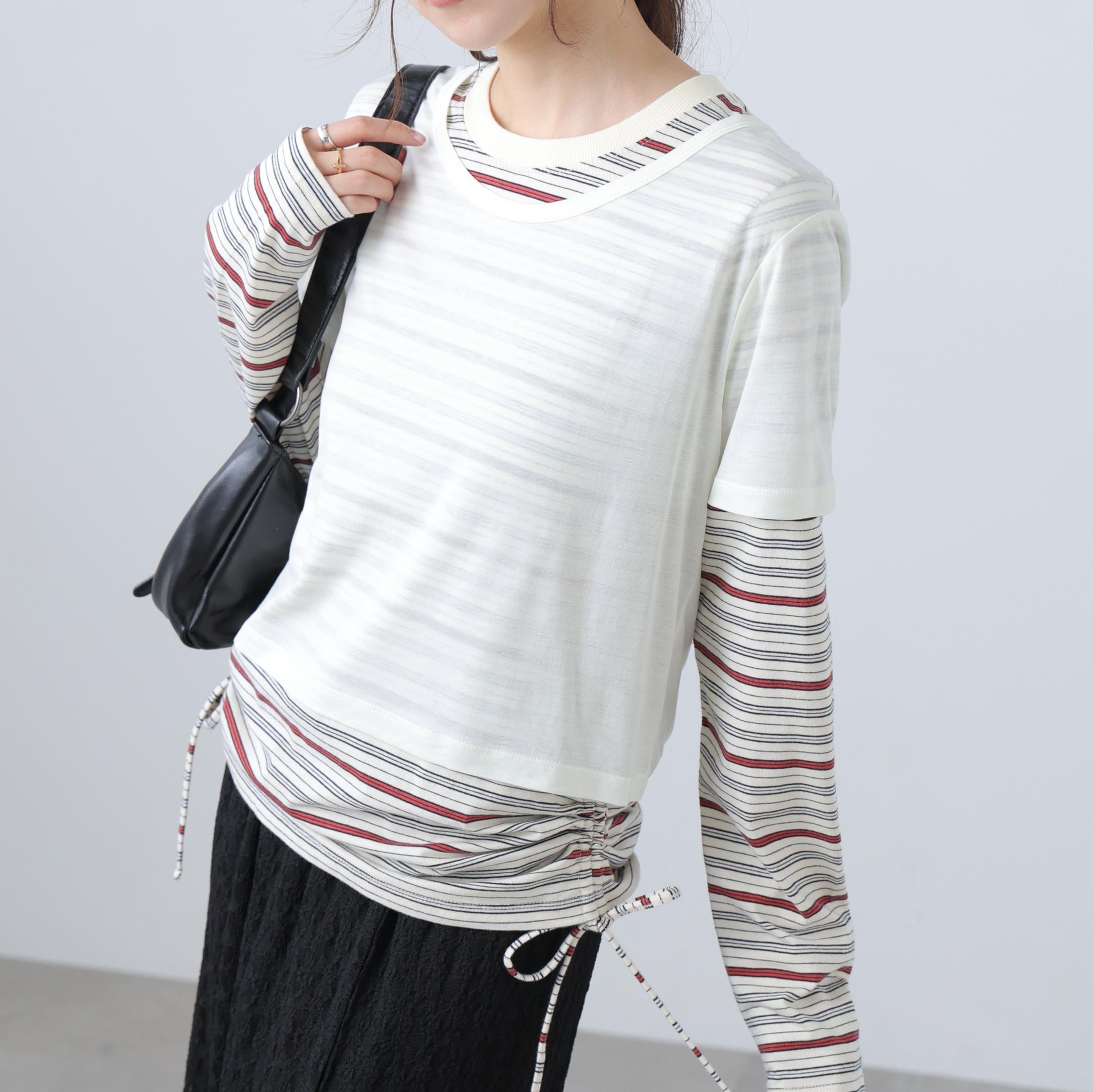 シアーTシャツレイヤードボーダーロンT オフ