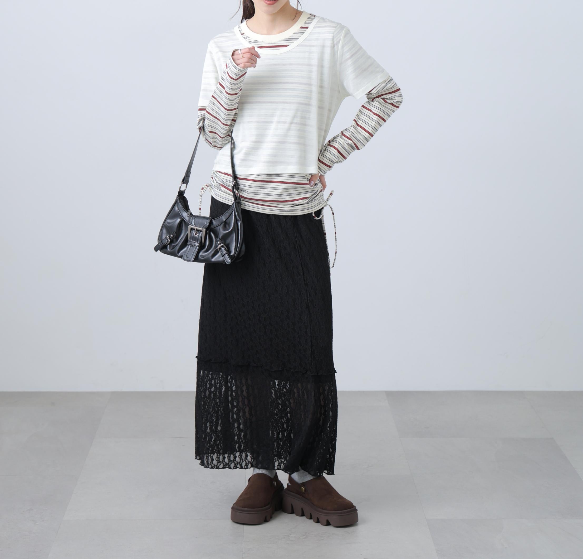 シアーTシャツレイヤードボーダーロンT オフ