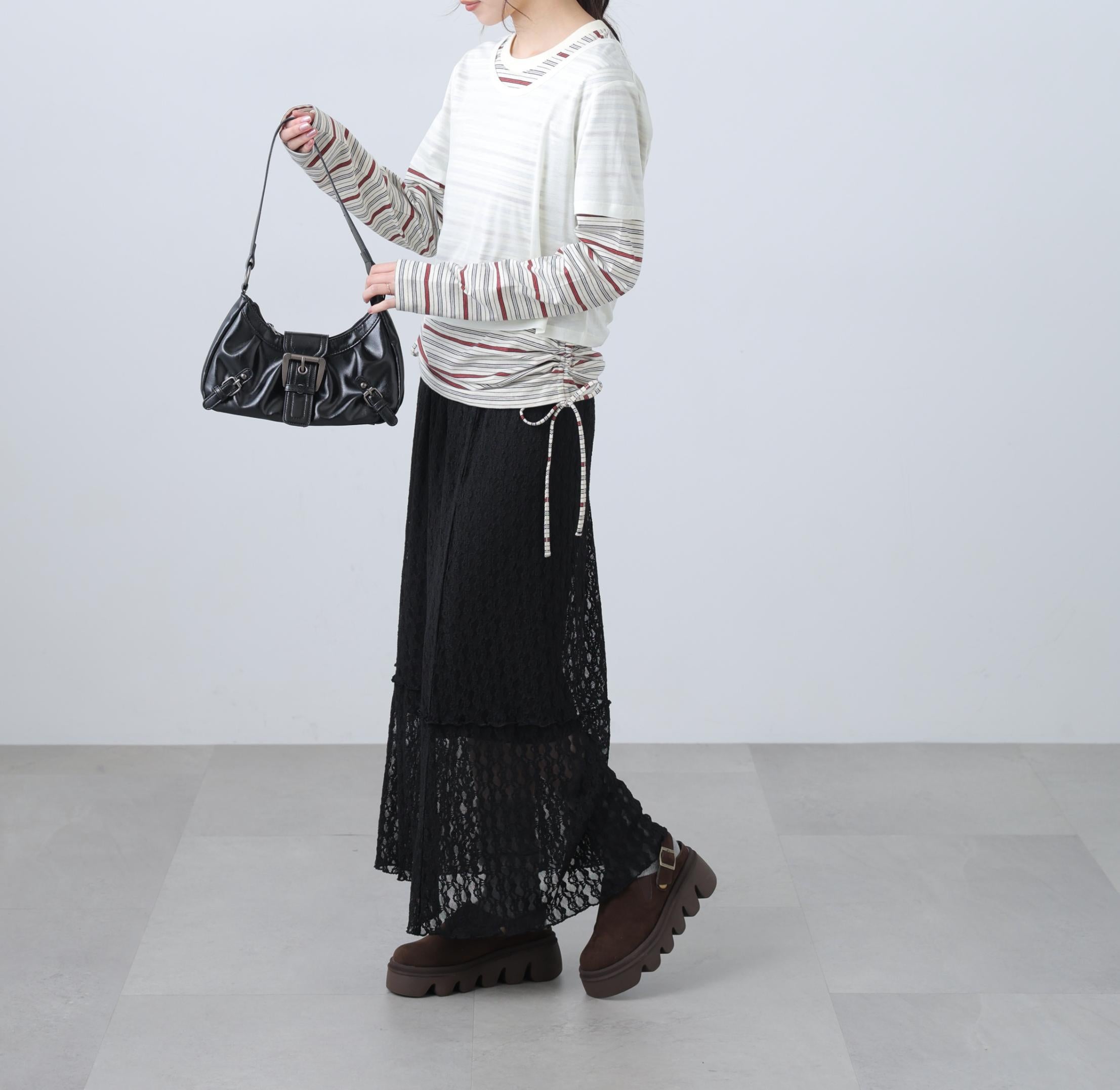 シアーTシャツレイヤードボーダーロンT オフ