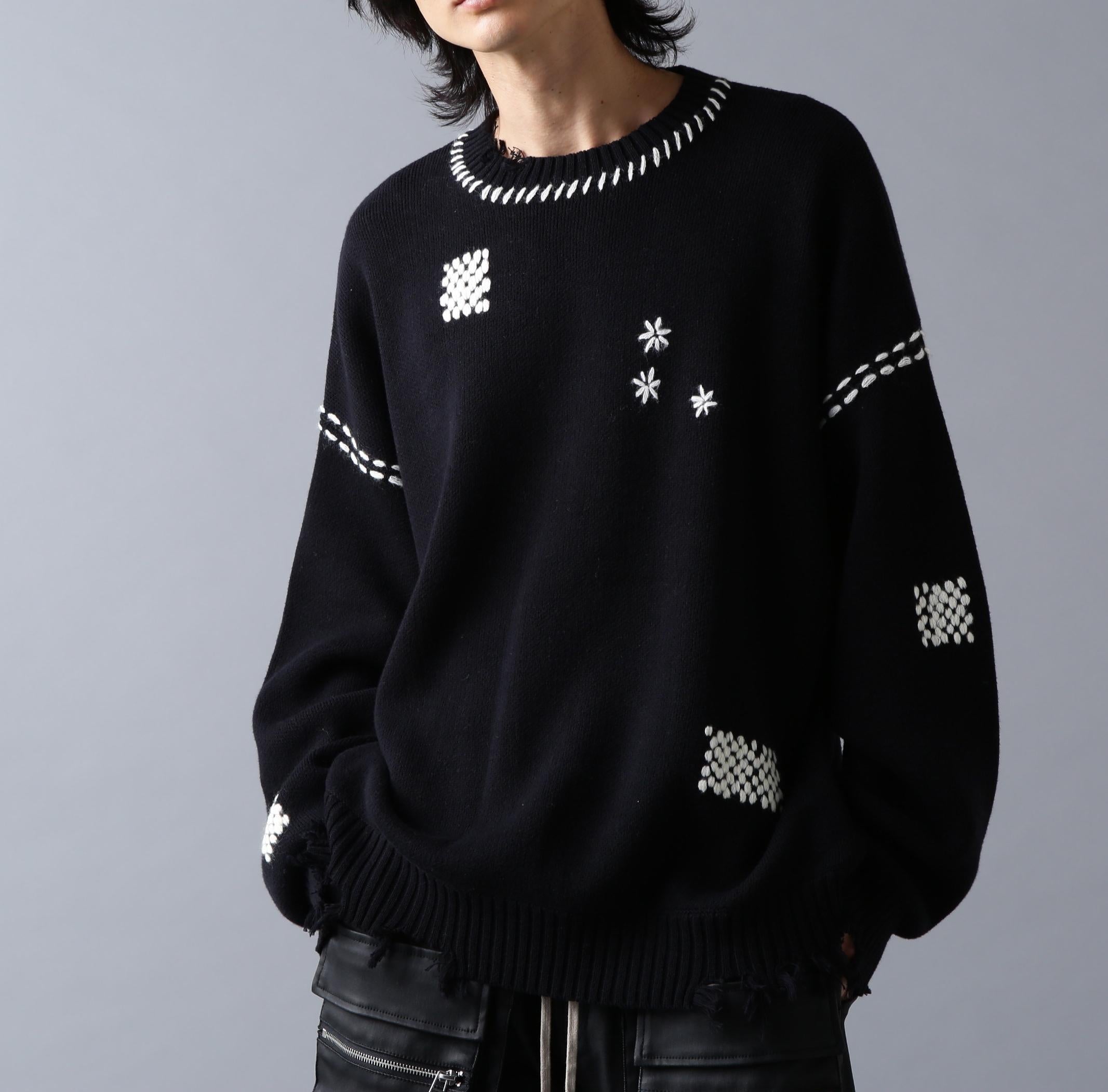 DankeSchon/ダンケシェーン/HAND STITCH KNIT C>EWNECK ブラック