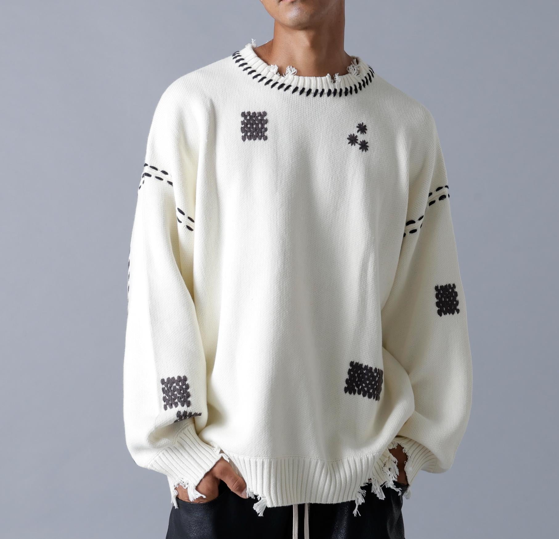 DankeSchon/ダンケシェーン/HAND STITCH KNIT C>EWNECK ホワイト