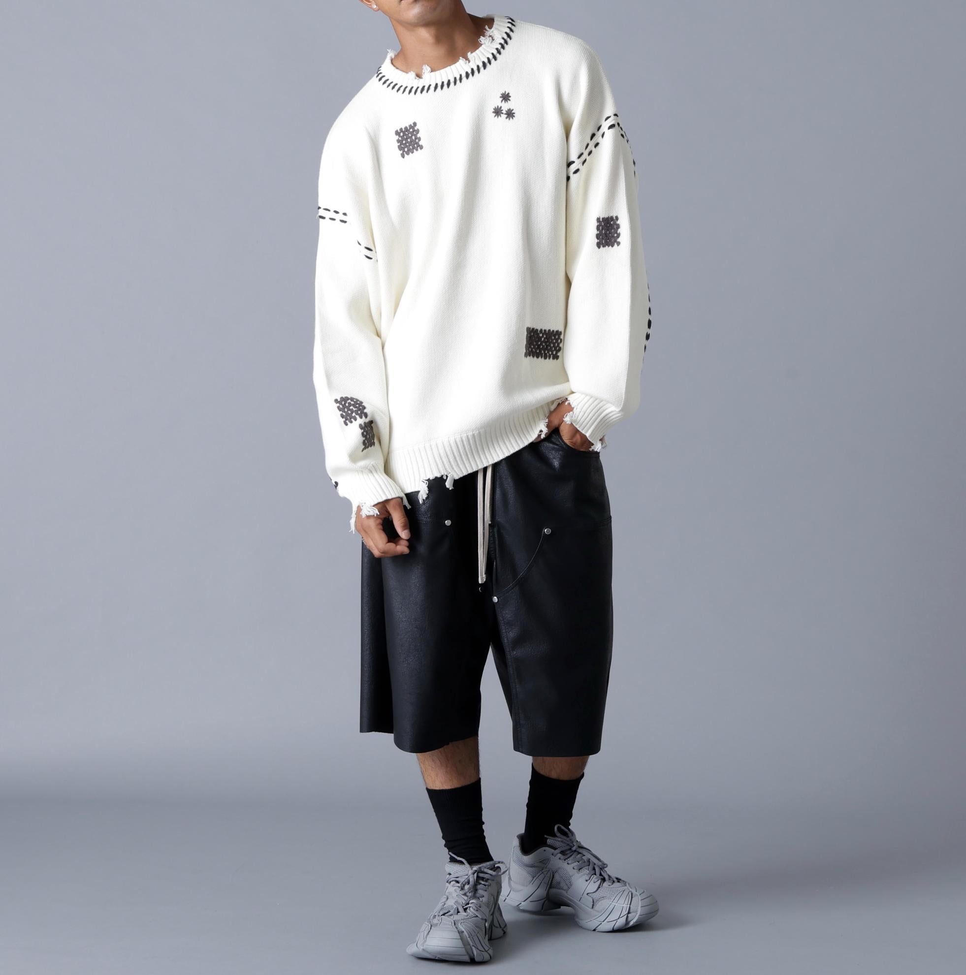 DankeSchon/ダンケシェーン/HAND STITCH KNIT C>EWNECK ホワイト
