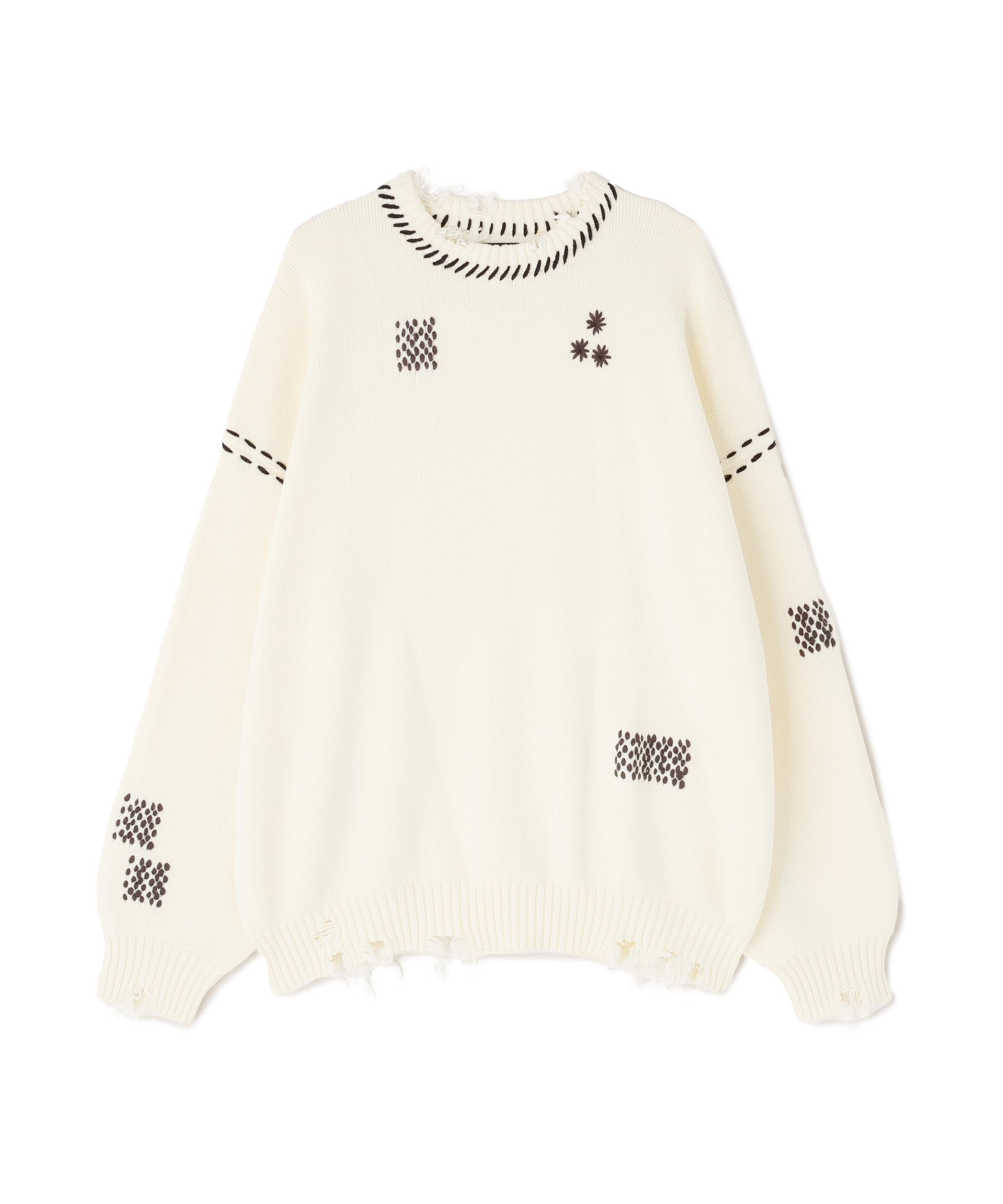 DankeSchon/ダンケシェーン/HAND STITCH KNIT C>EWNECK ホワイト