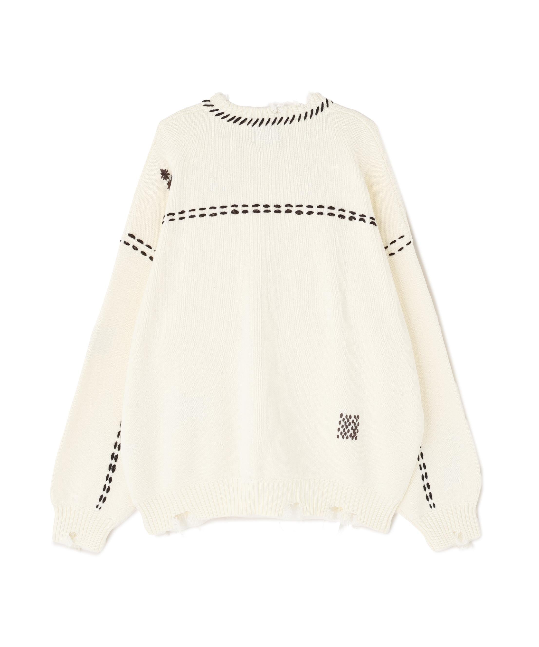 DankeSchon/ダンケシェーン/HAND STITCH KNIT C>EWNECK ホワイト