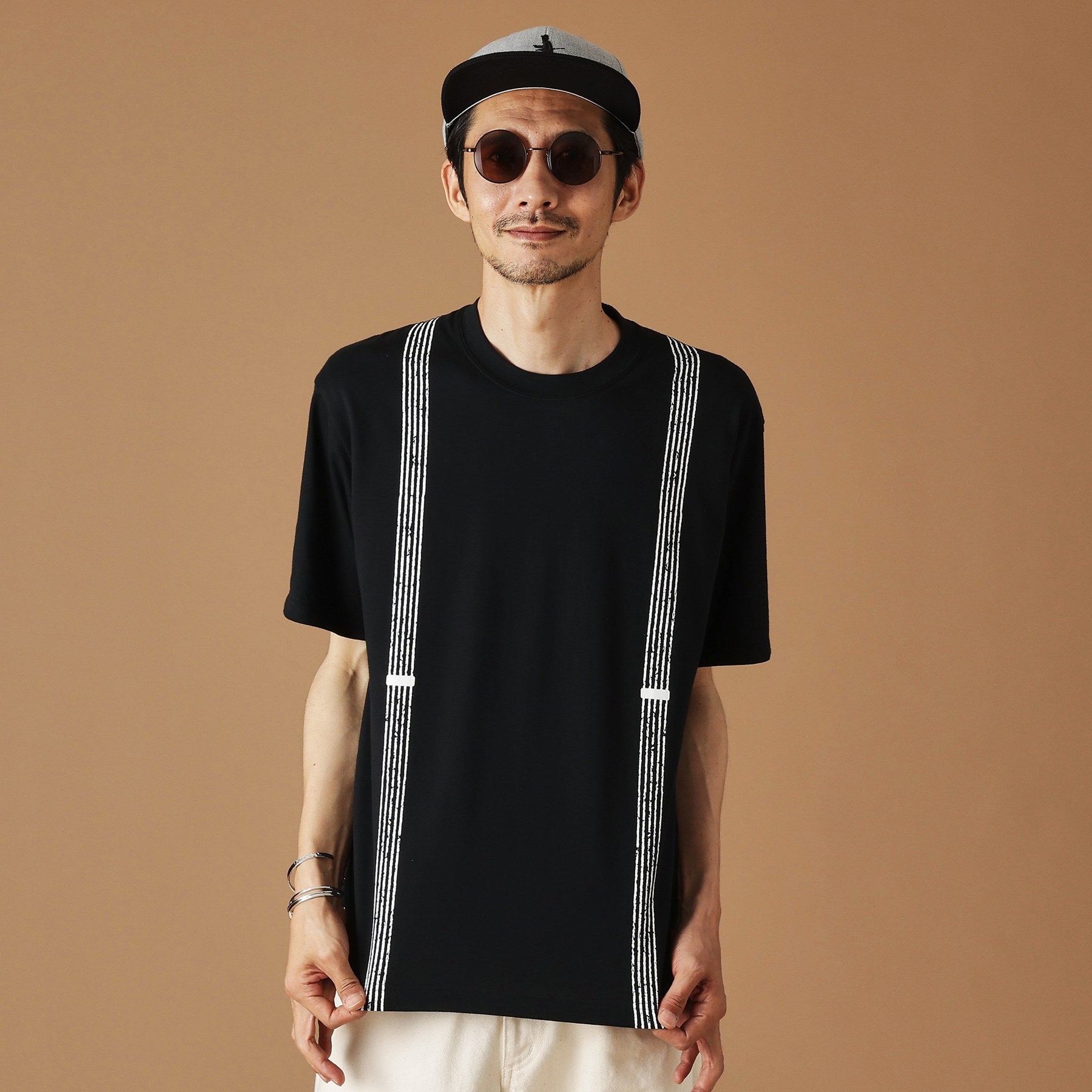 フォーティーカラッツアンドゴーニーゴ 40CARATS&525 サスペンダートロンプロイユ半袖Tシャツ （ブラック(019)） ブラック(019)
