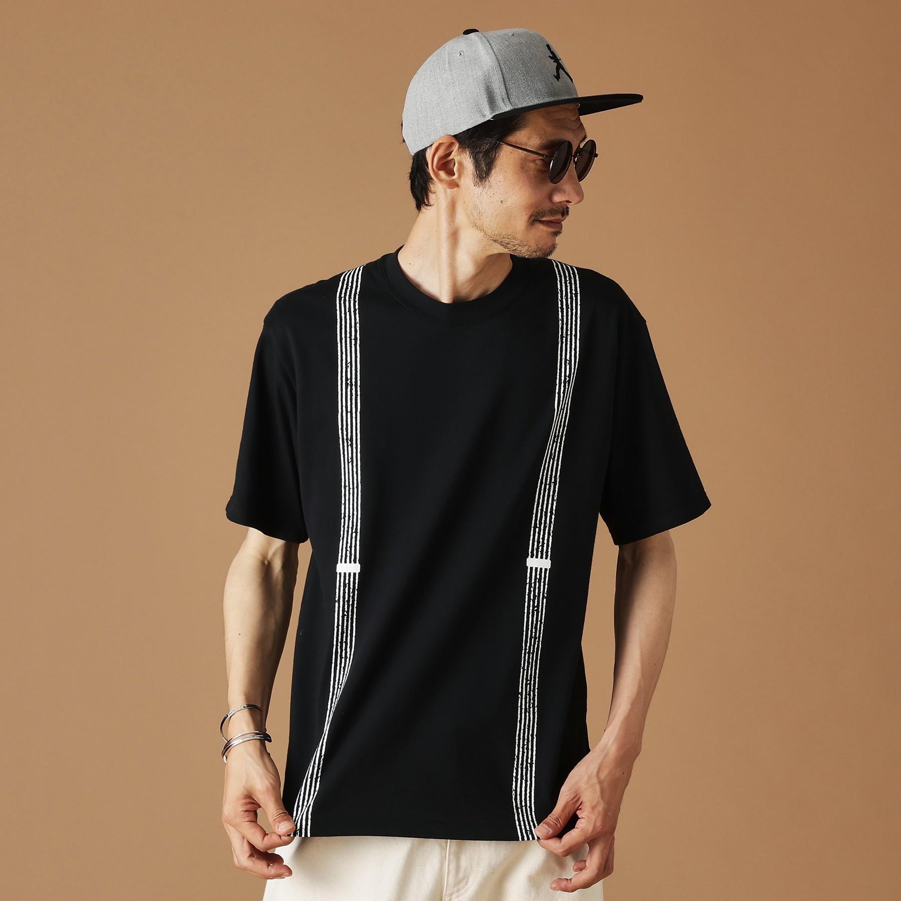 フォーティーカラッツアンドゴーニーゴ 40CARATS&525 サスペンダートロンプロイユ半袖Tシャツ （ブラック(019)） ブラック(019)
