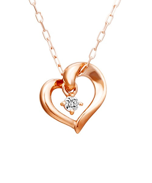 Yondoshi 4℃ K10 Pink Gold Heart Diamond Necklace