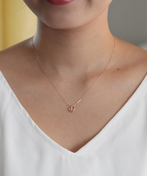 Yondoshi 4℃ K10 Pink Gold Heart Diamond Necklace