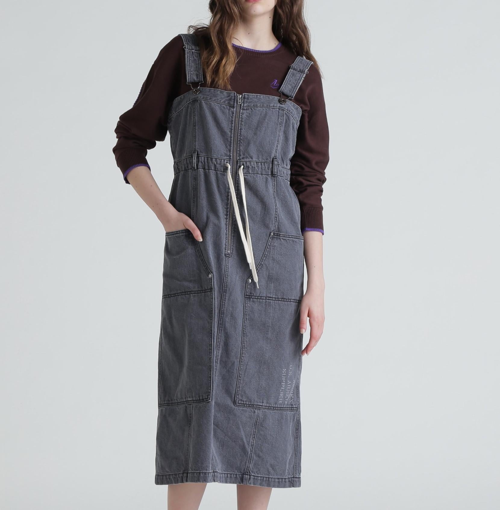 RELT P>INT DENIM JUMPE> SKI>T/ベルトプリントデニムジャンパースカート ブラック
