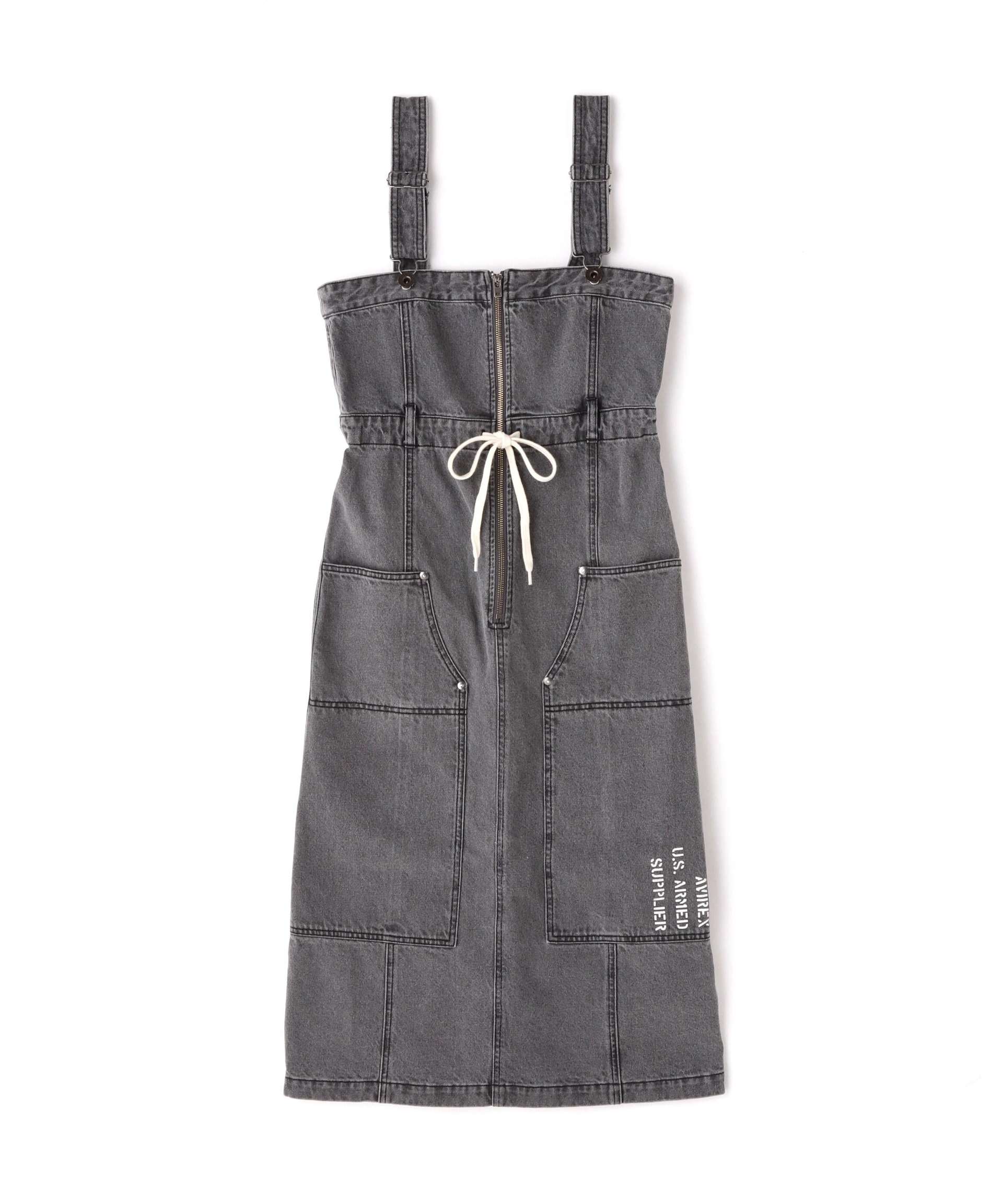 RELT P>INT DENIM JUMPE> SKI>T/ベルトプリントデニムジャンパースカート ブラック