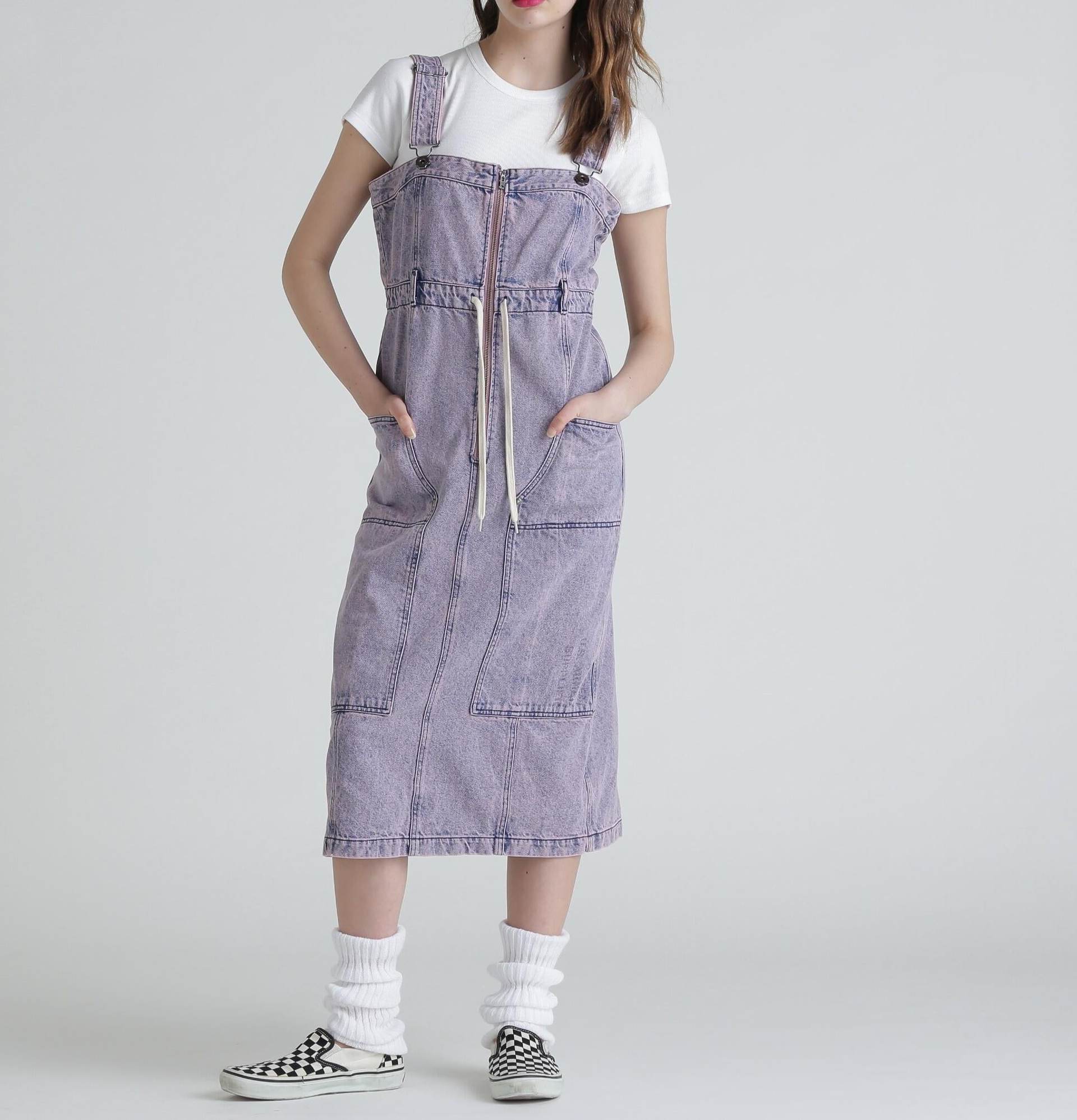 RELT P>INT DENIM JUMPE> SKI>T/ベルトプリントデニムジャンパースカート ピンク