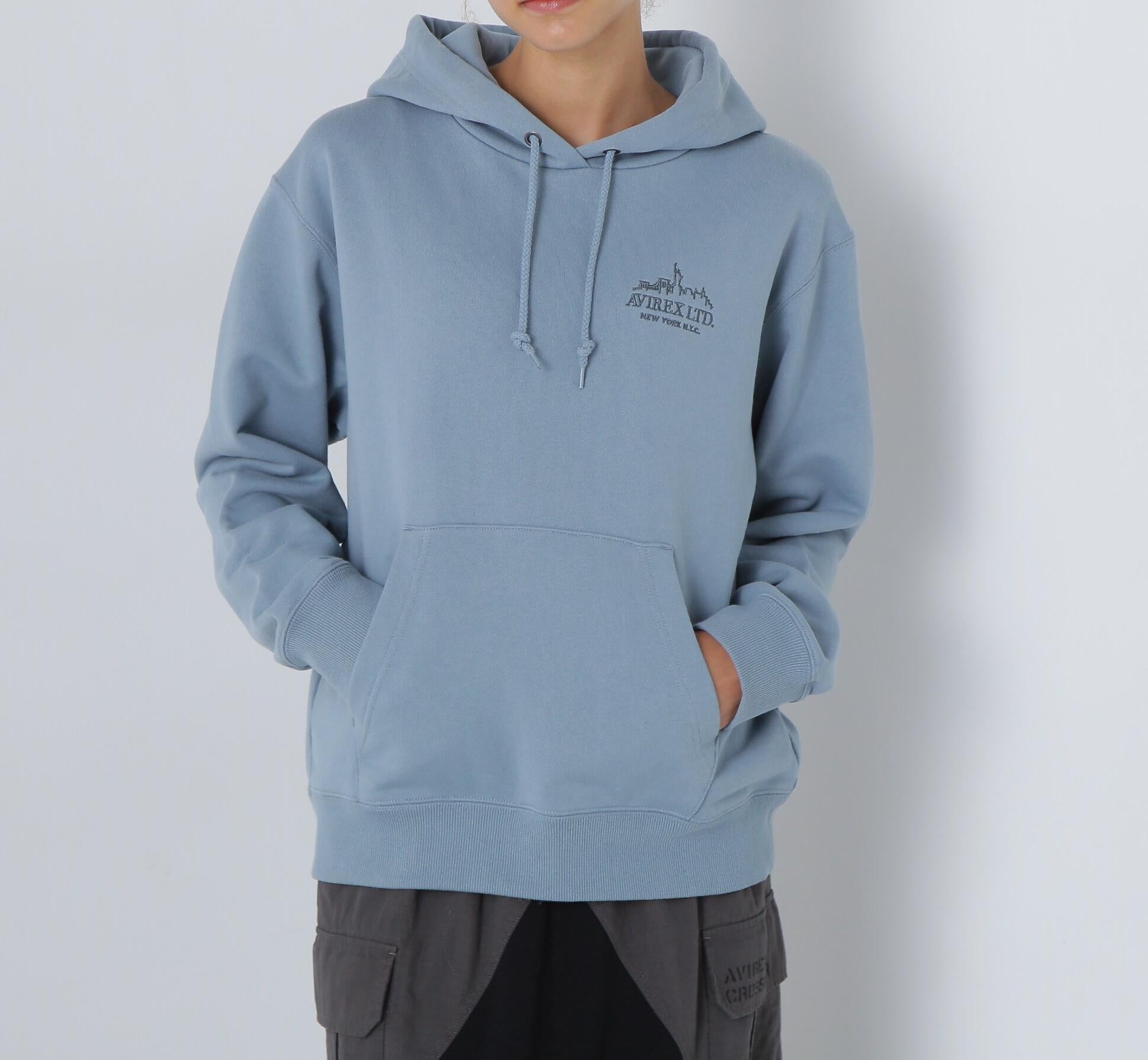 VA>SITY LOGO SWEAT PA>KA NYC/バーシティー ロゴ スウェット パーカー サックス1