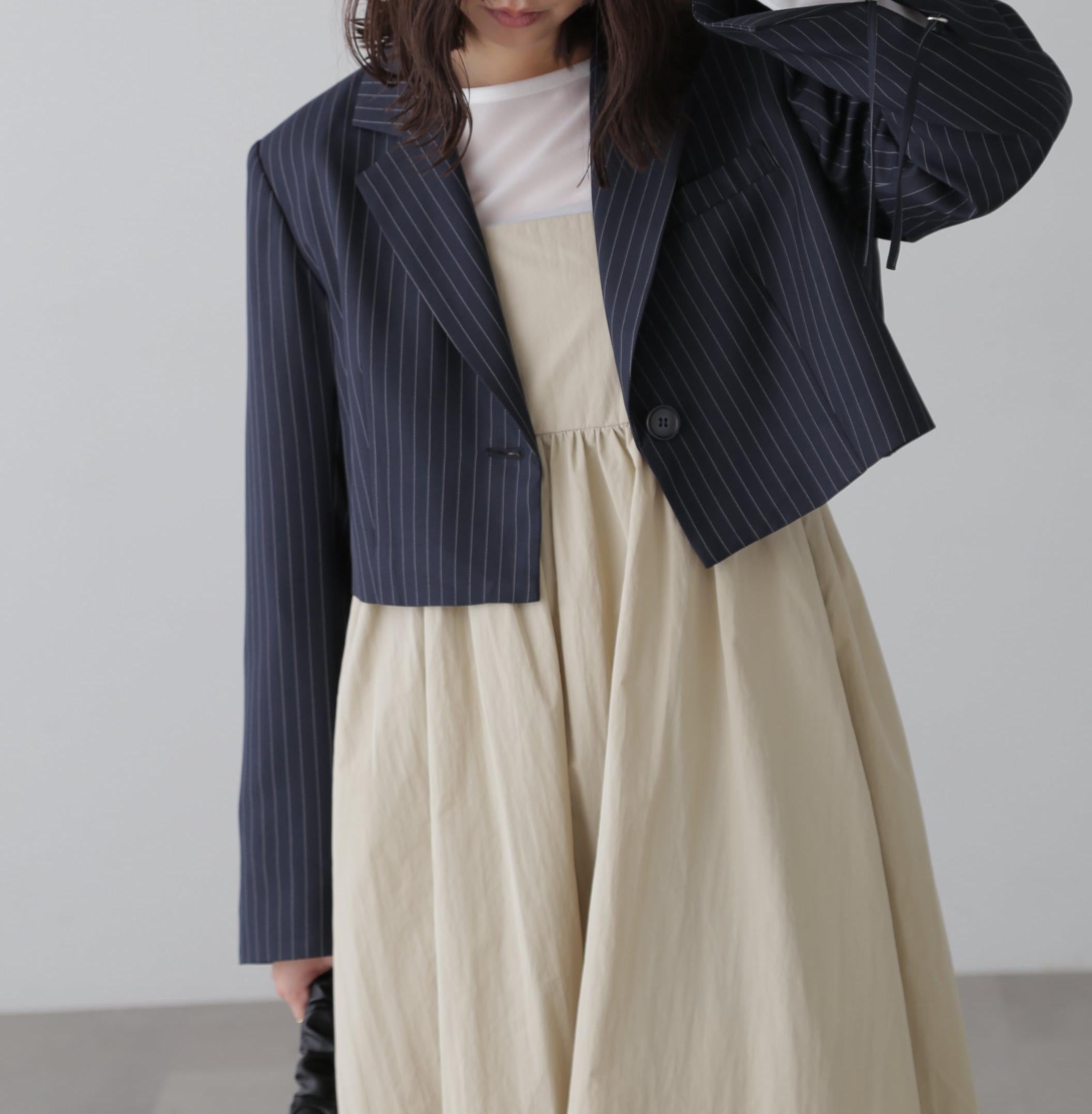 ショート丈シングルジャケット ネイビーストライプ1