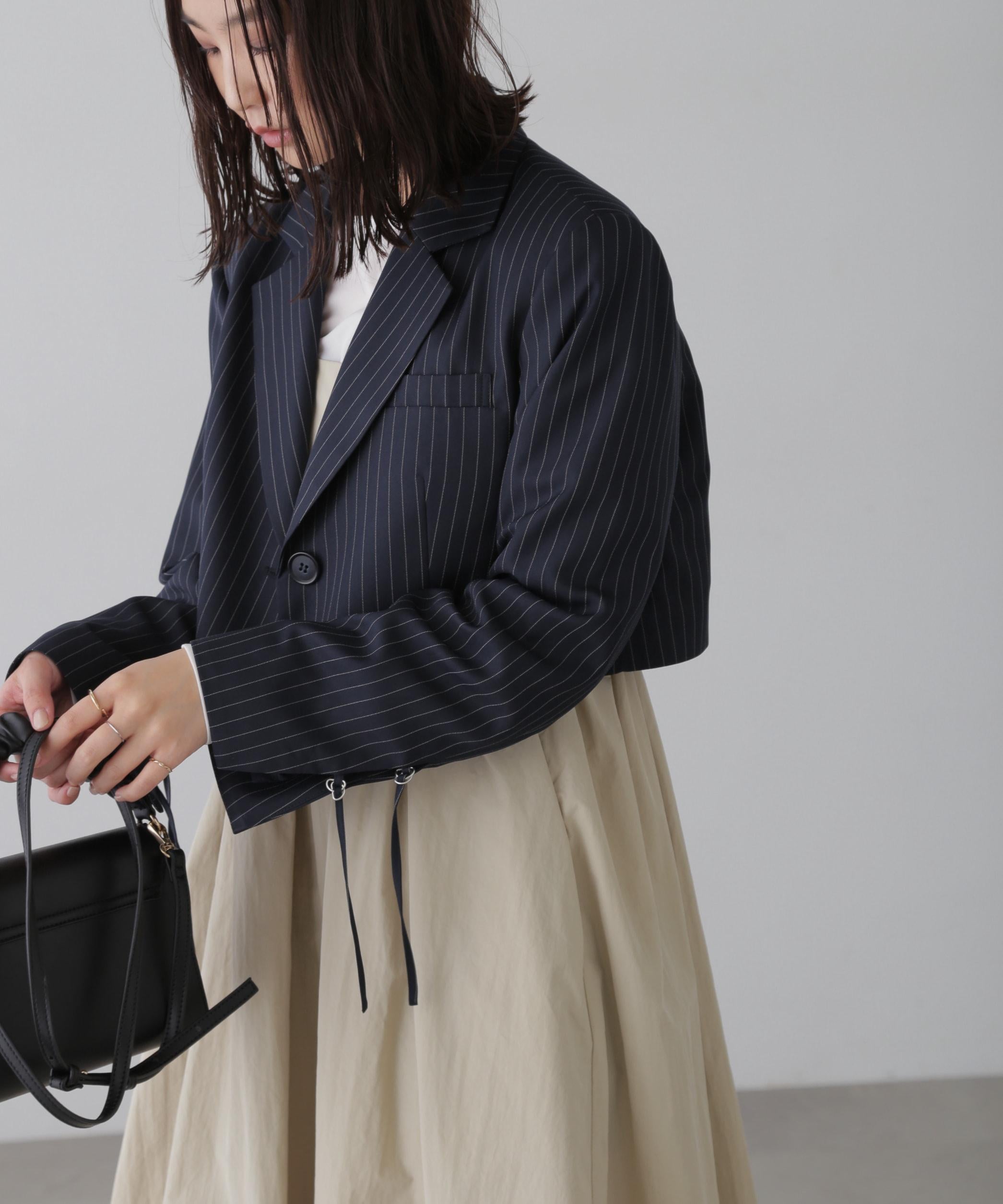 ショート丈シングルジャケット ネイビーストライプ1