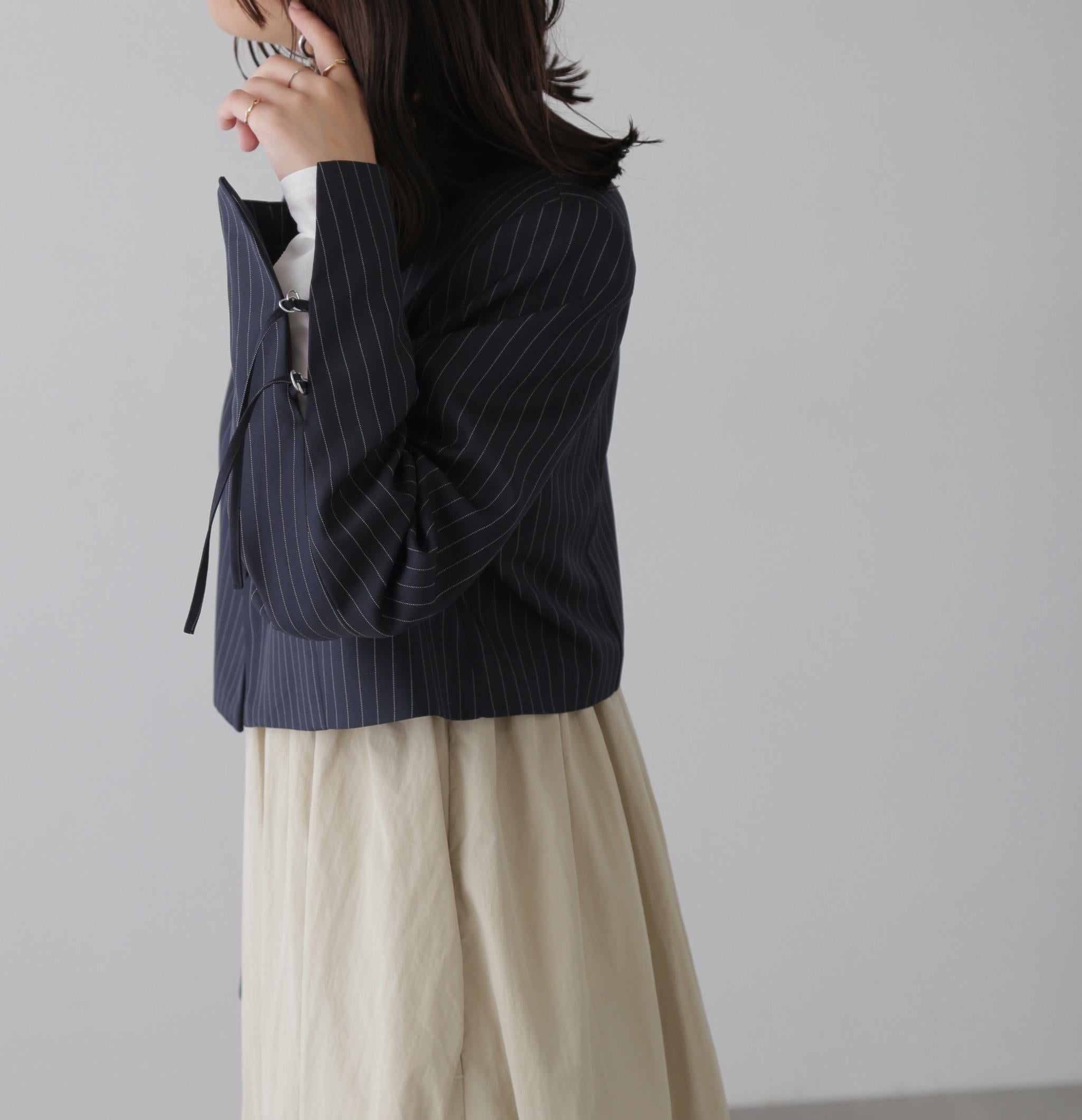 ショート丈シングルジャケット ネイビーストライプ1