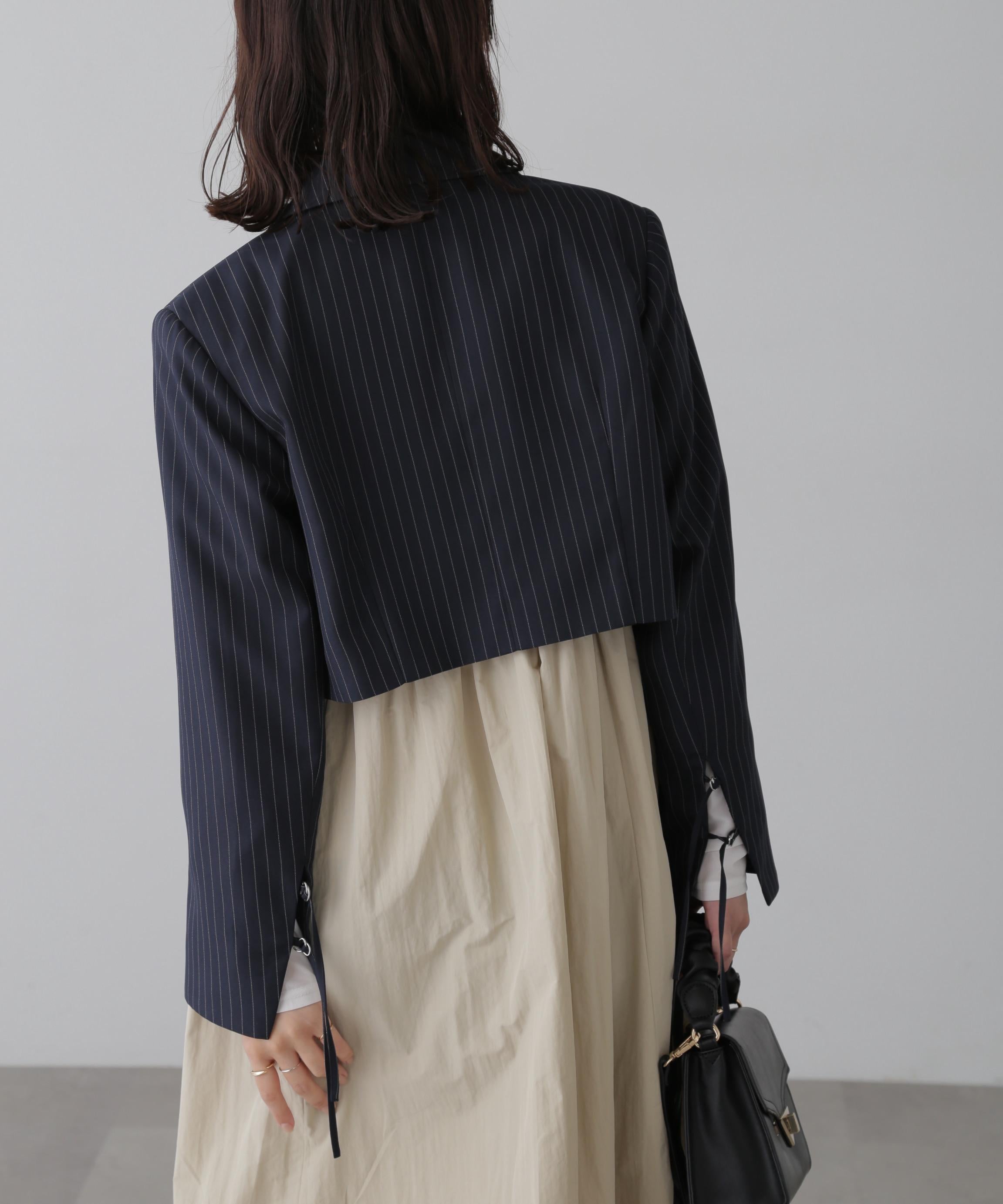 ショート丈シングルジャケット ネイビーストライプ1
