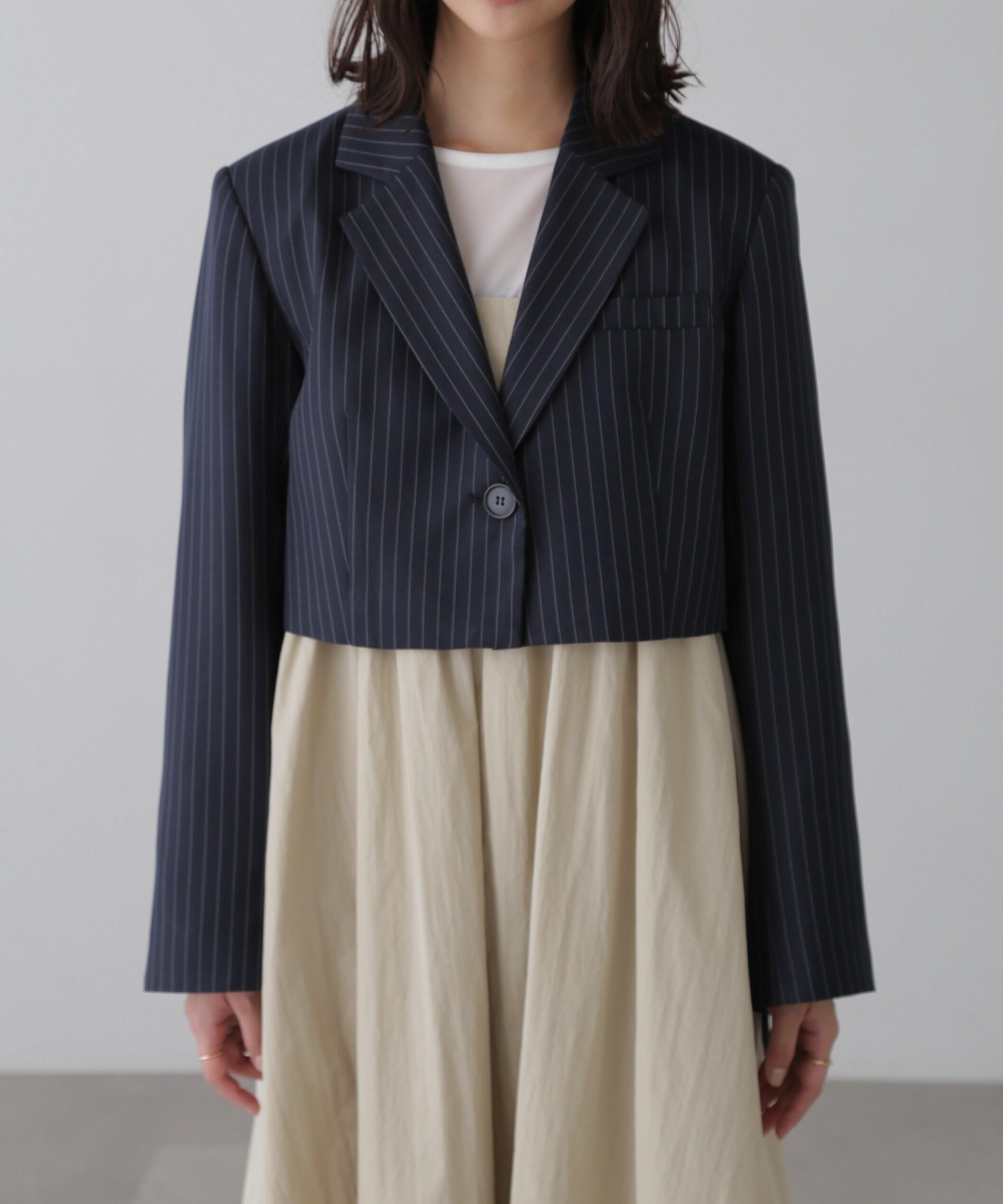 ショート丈シングルジャケット ネイビーストライプ1
