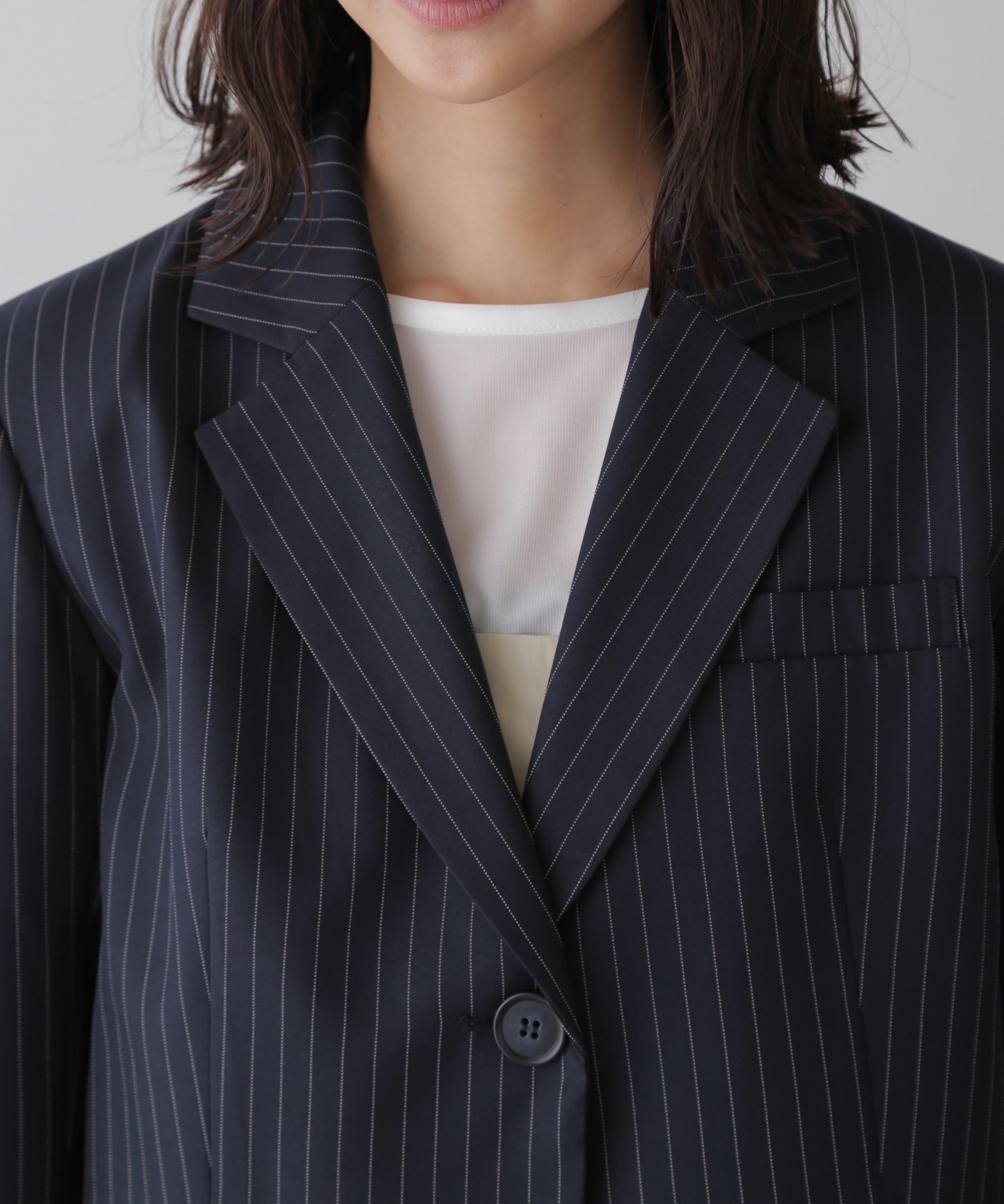 ショート丈シングルジャケット ネイビーストライプ1