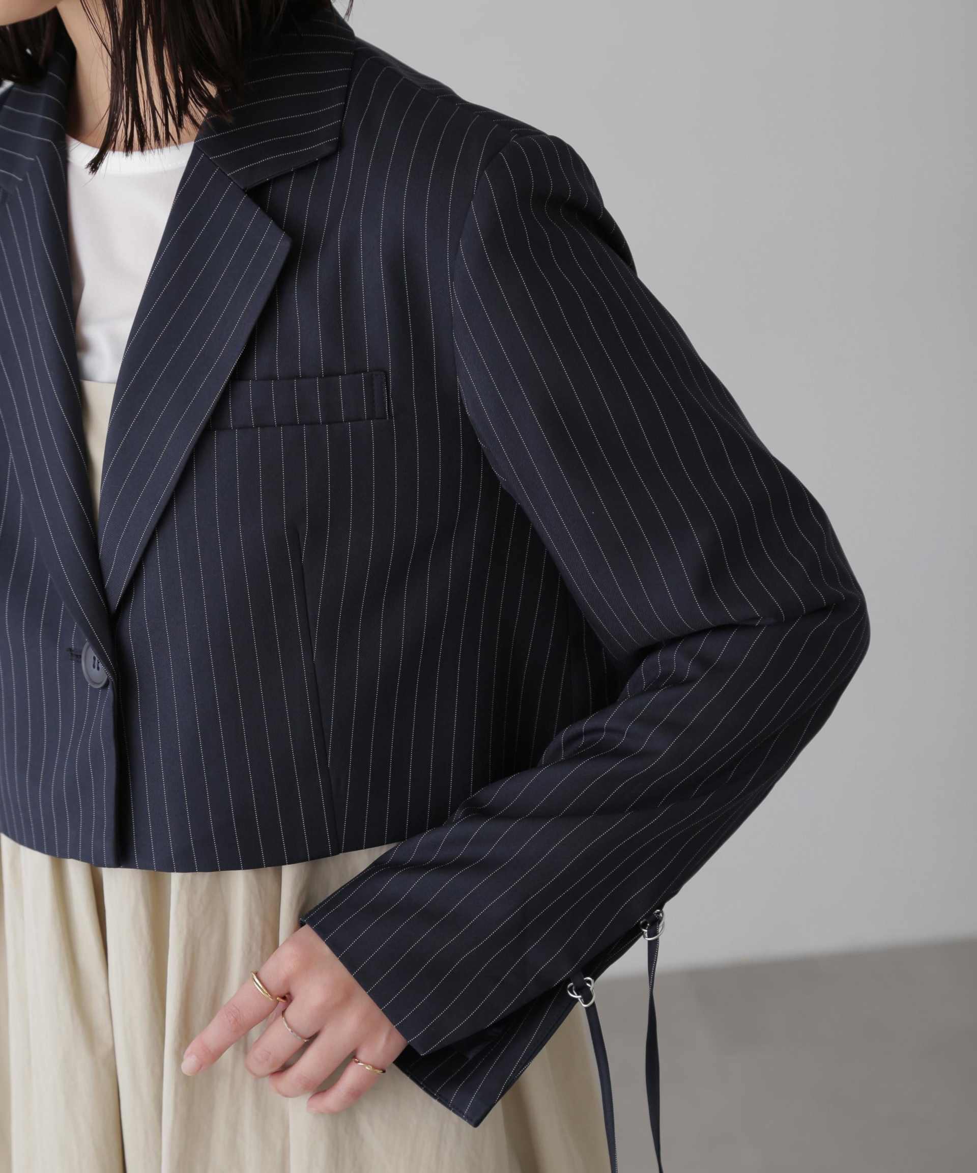 ショート丈シングルジャケット ネイビーストライプ1