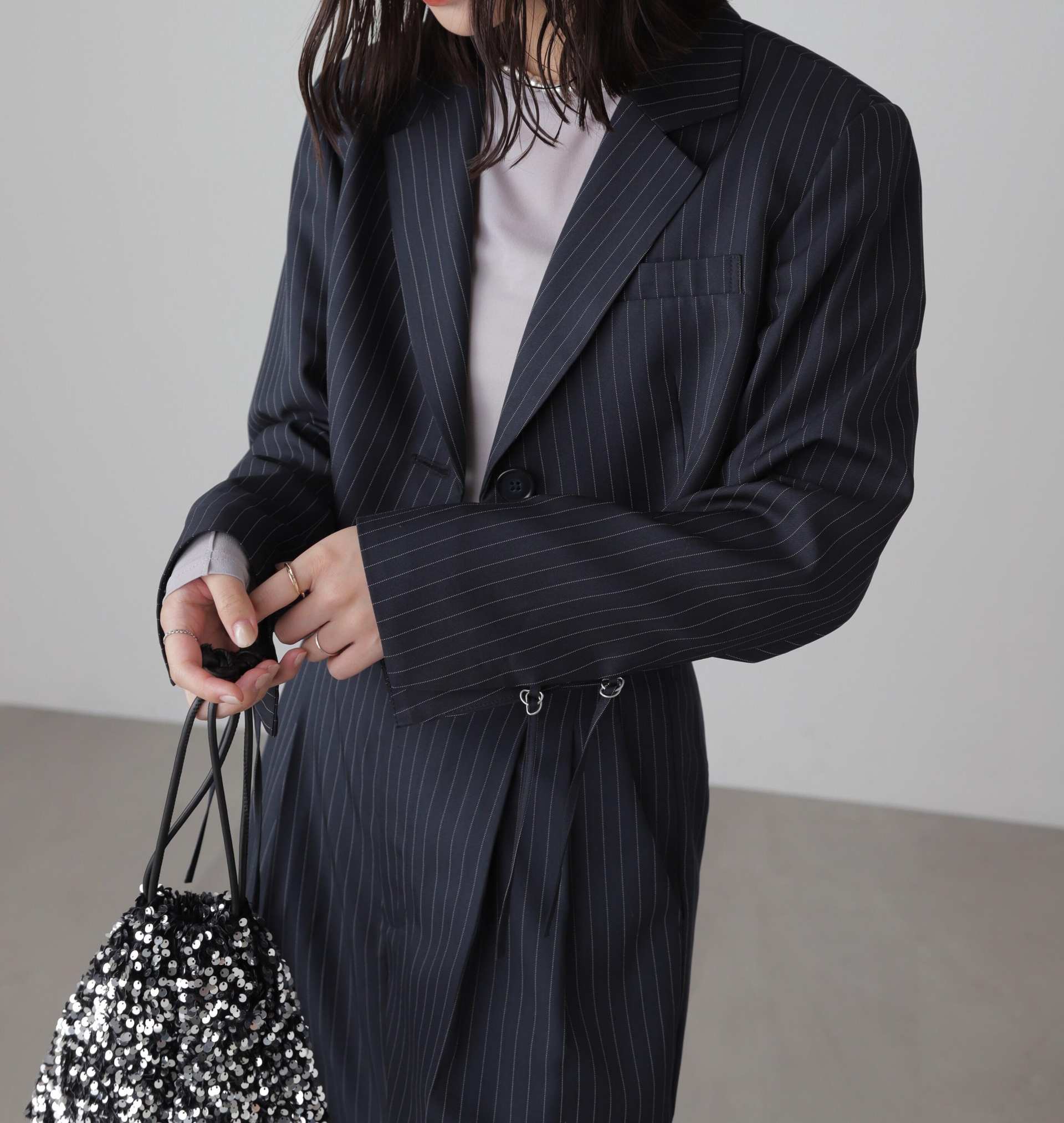 ショート丈シングルジャケット ネイビーストライプ1