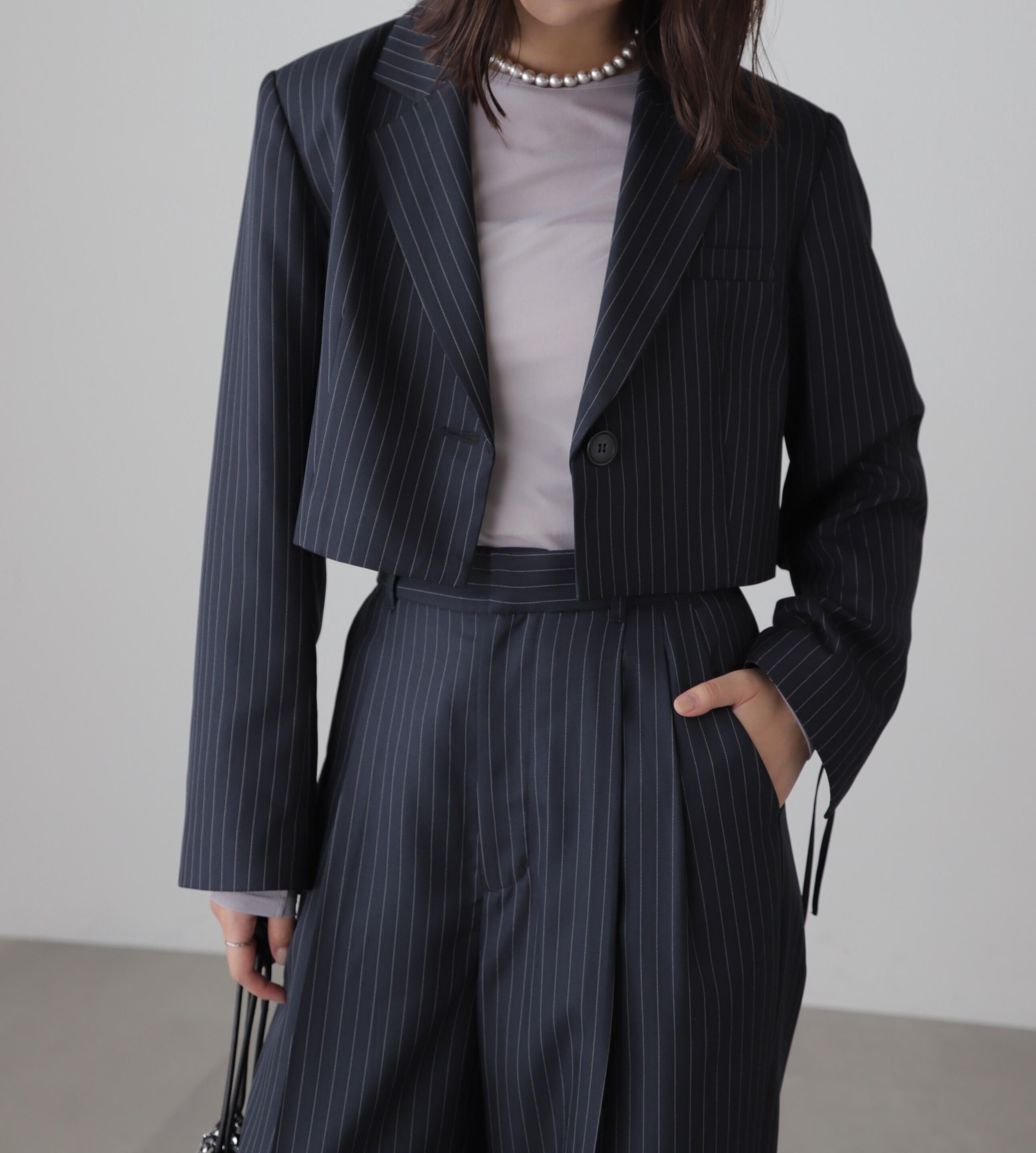 ショート丈シングルジャケット ネイビーストライプ1