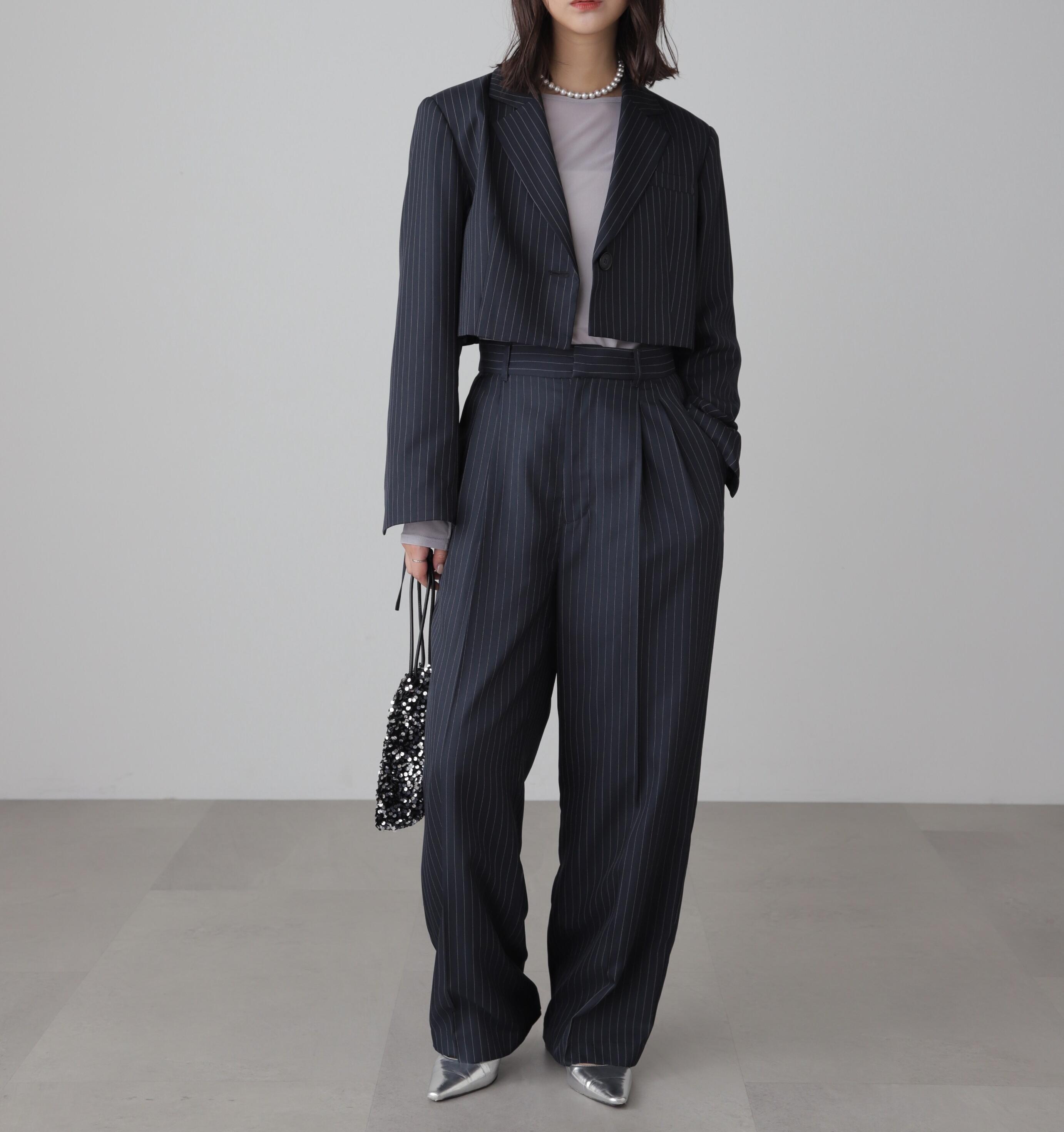 ショート丈シングルジャケット ネイビーストライプ1