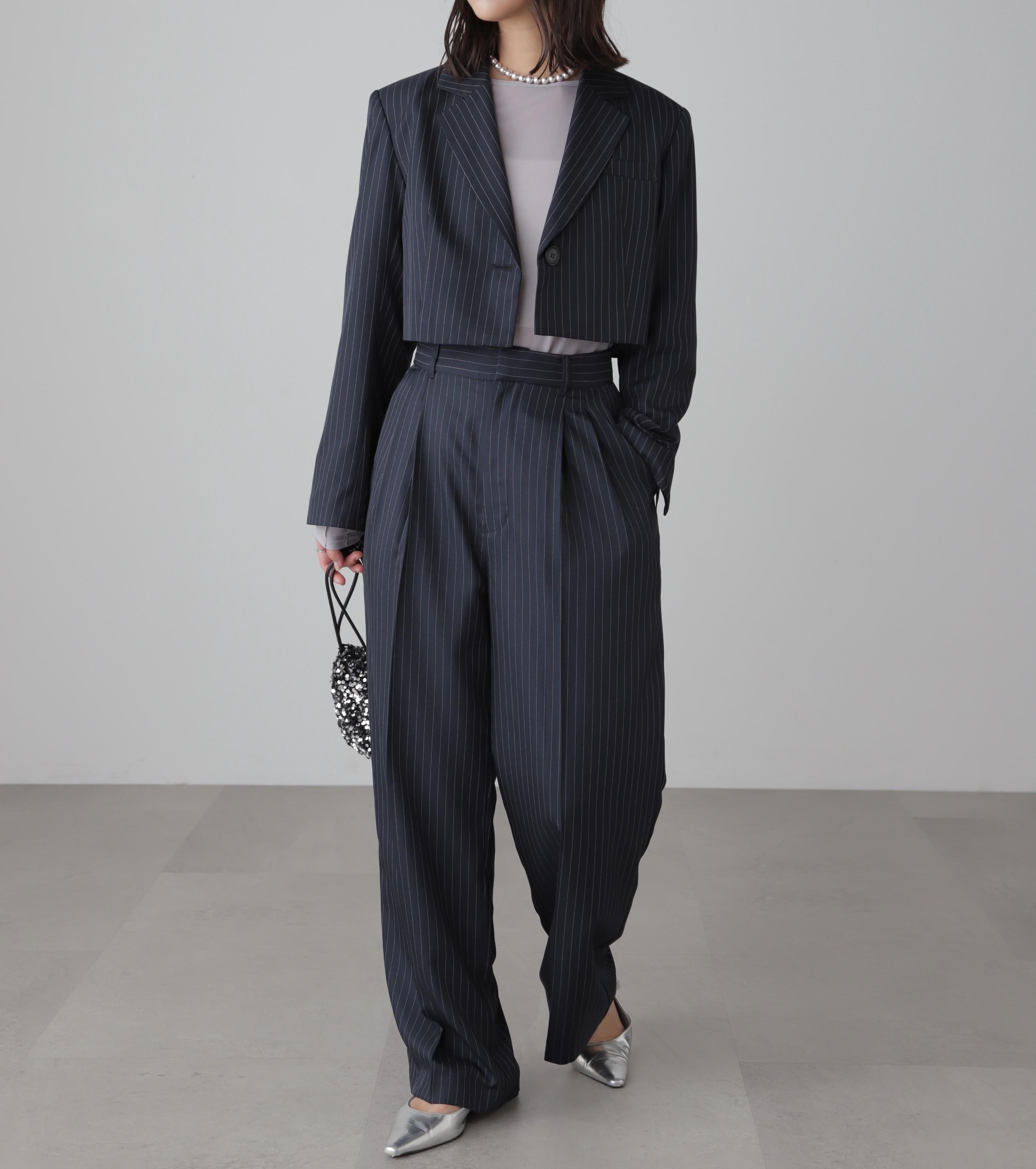 ショート丈シングルジャケット ネイビーストライプ1