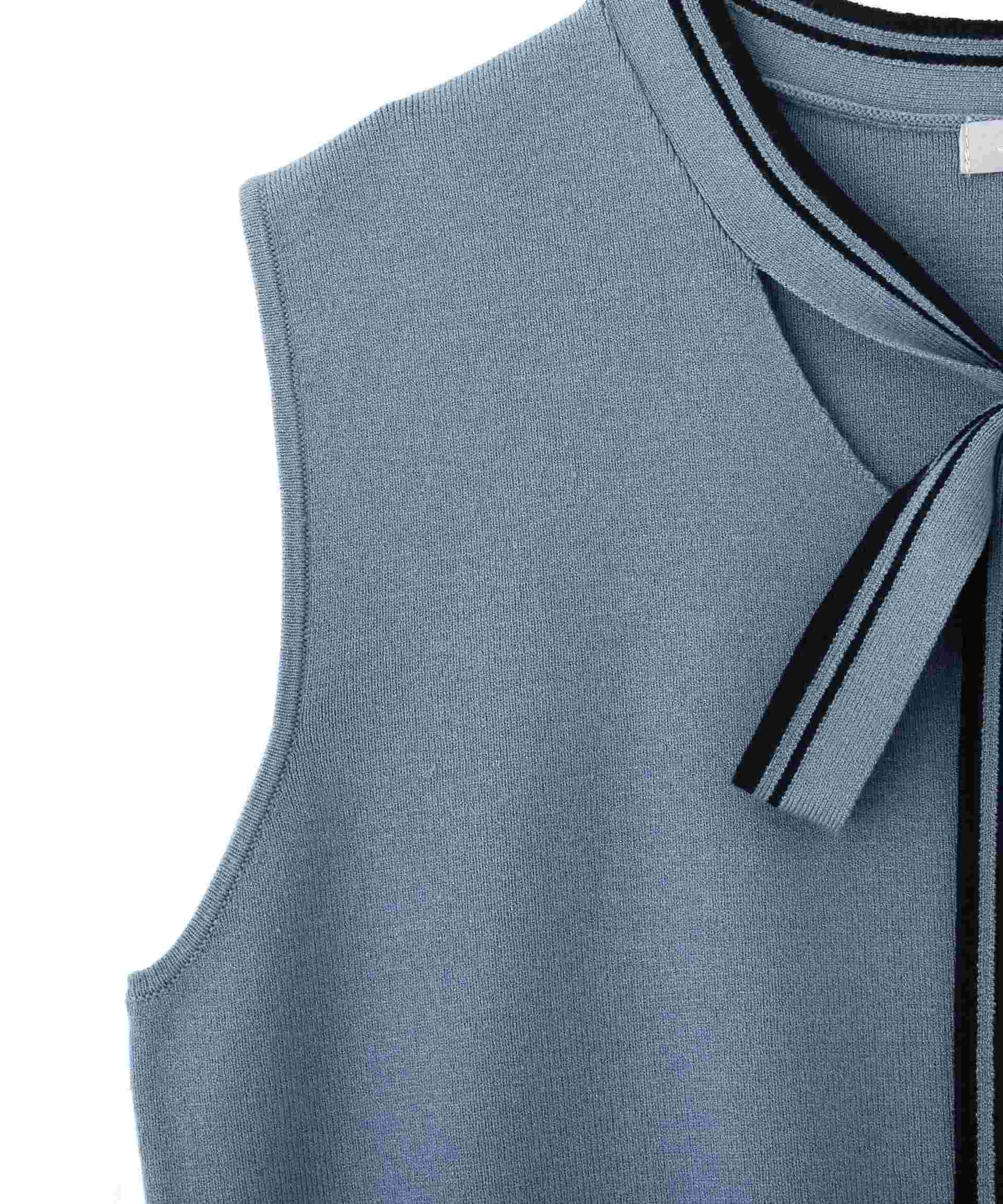 リボンボウタイノースリニットトップス ブルー