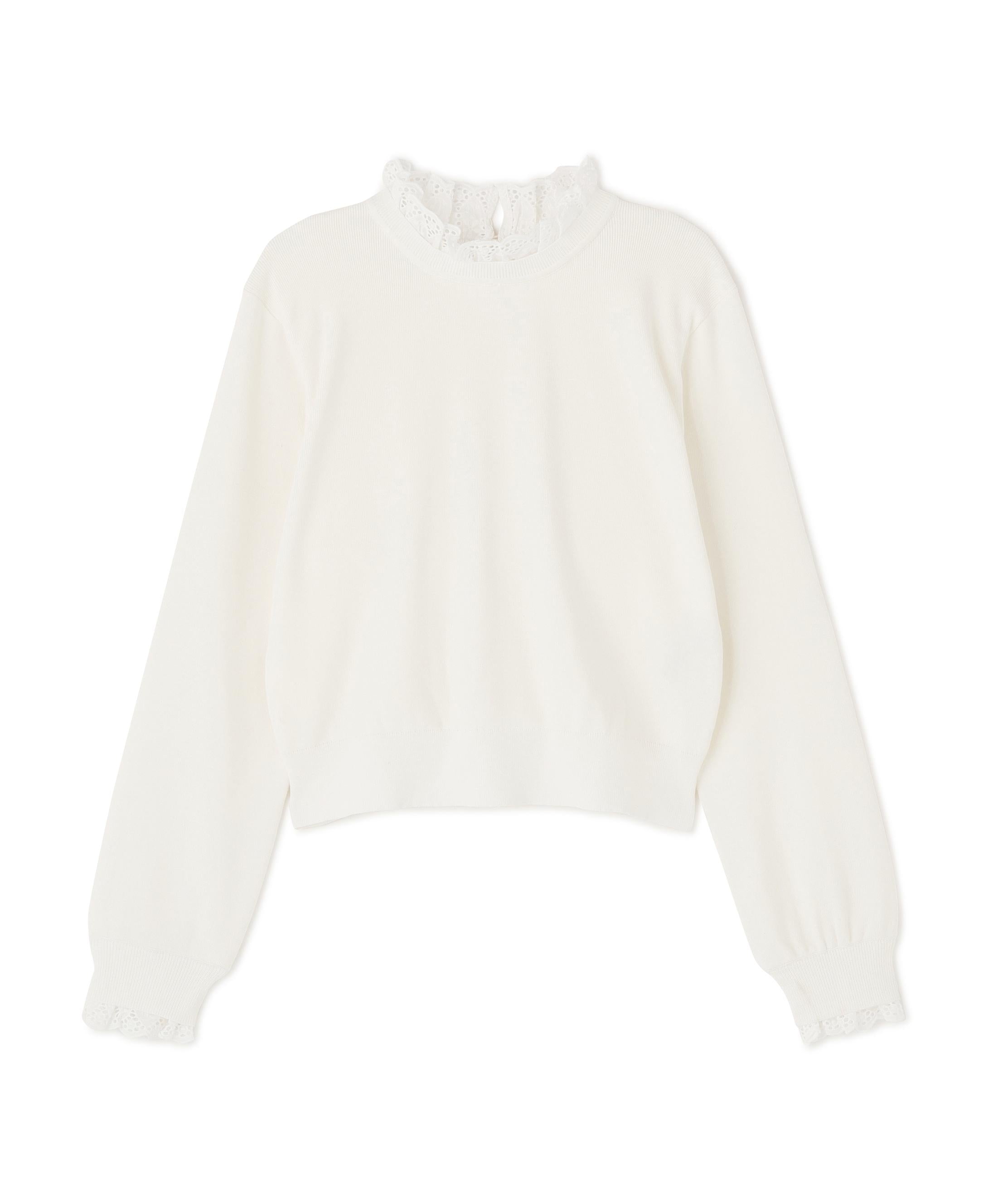 レースフリルドッキングニット オフホワイト1