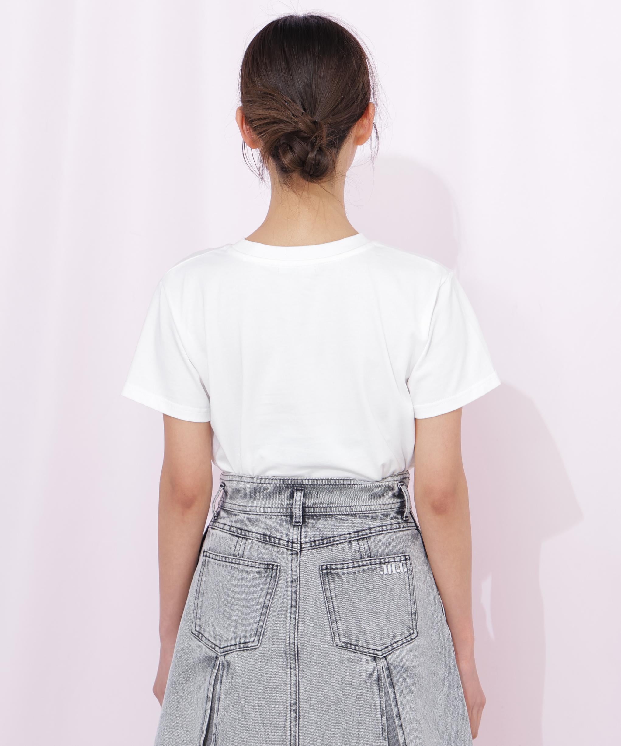 刺繍ロゴTシャツオーガニックコットン ホワイトモカ