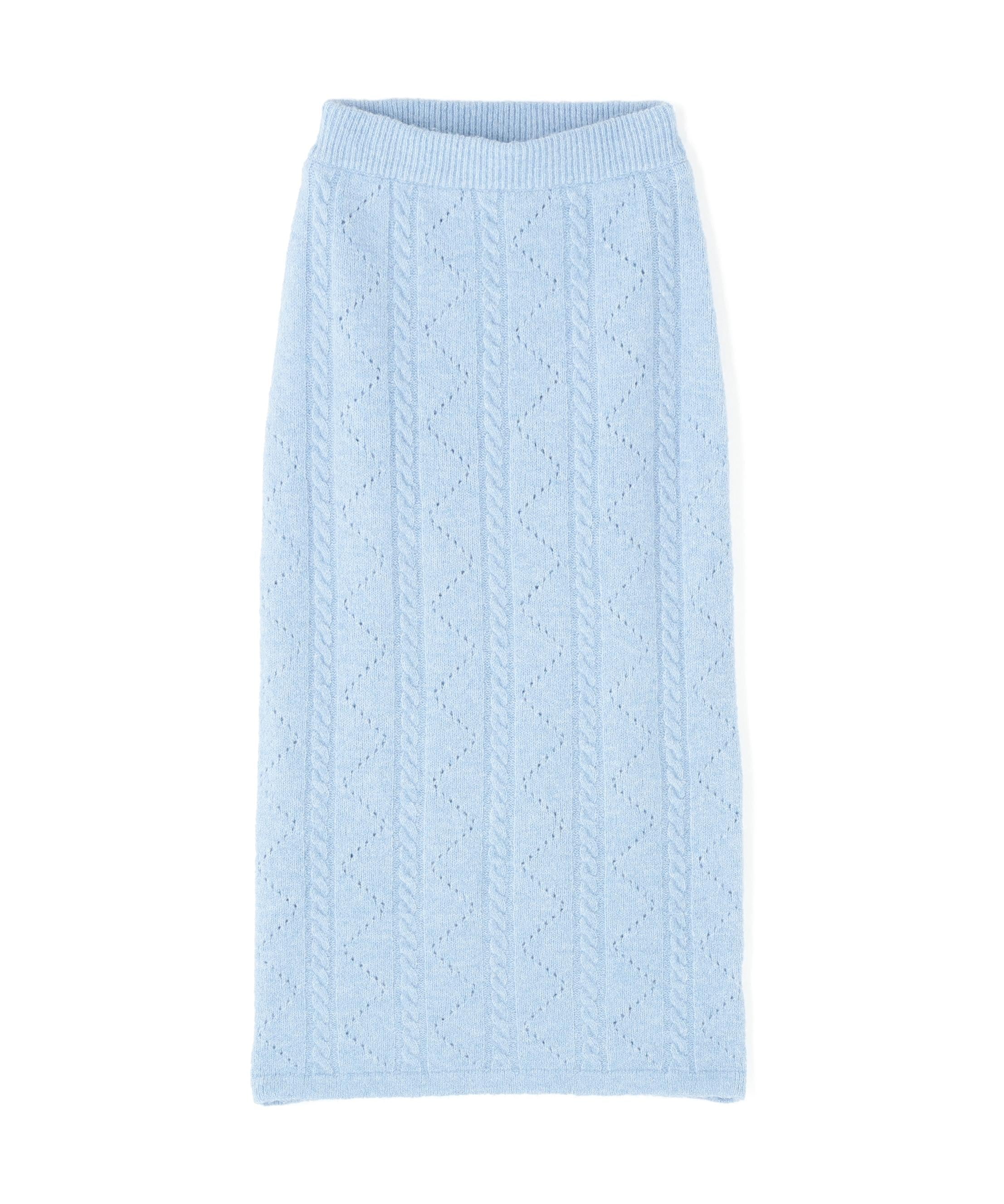 ペプラムケーブルニットセットアップ ブルー×オフ2