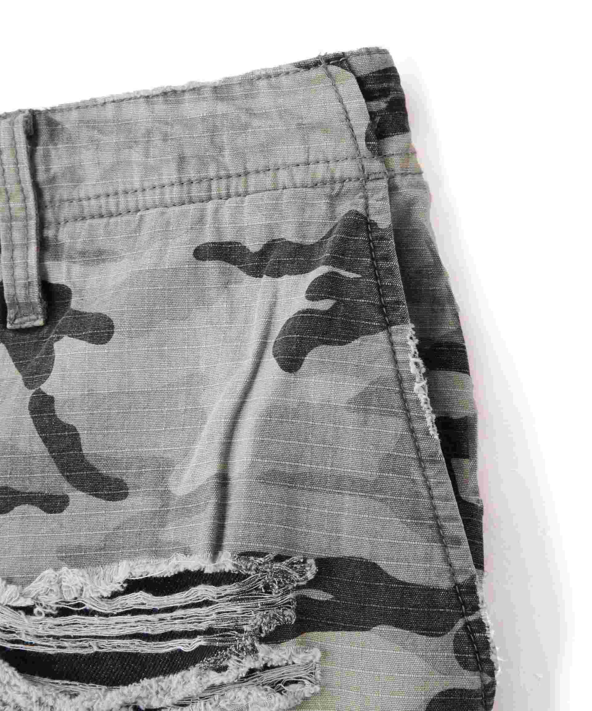 DankeSchon/LAYER RIPSTOP CAMO & DENIM SHORTS