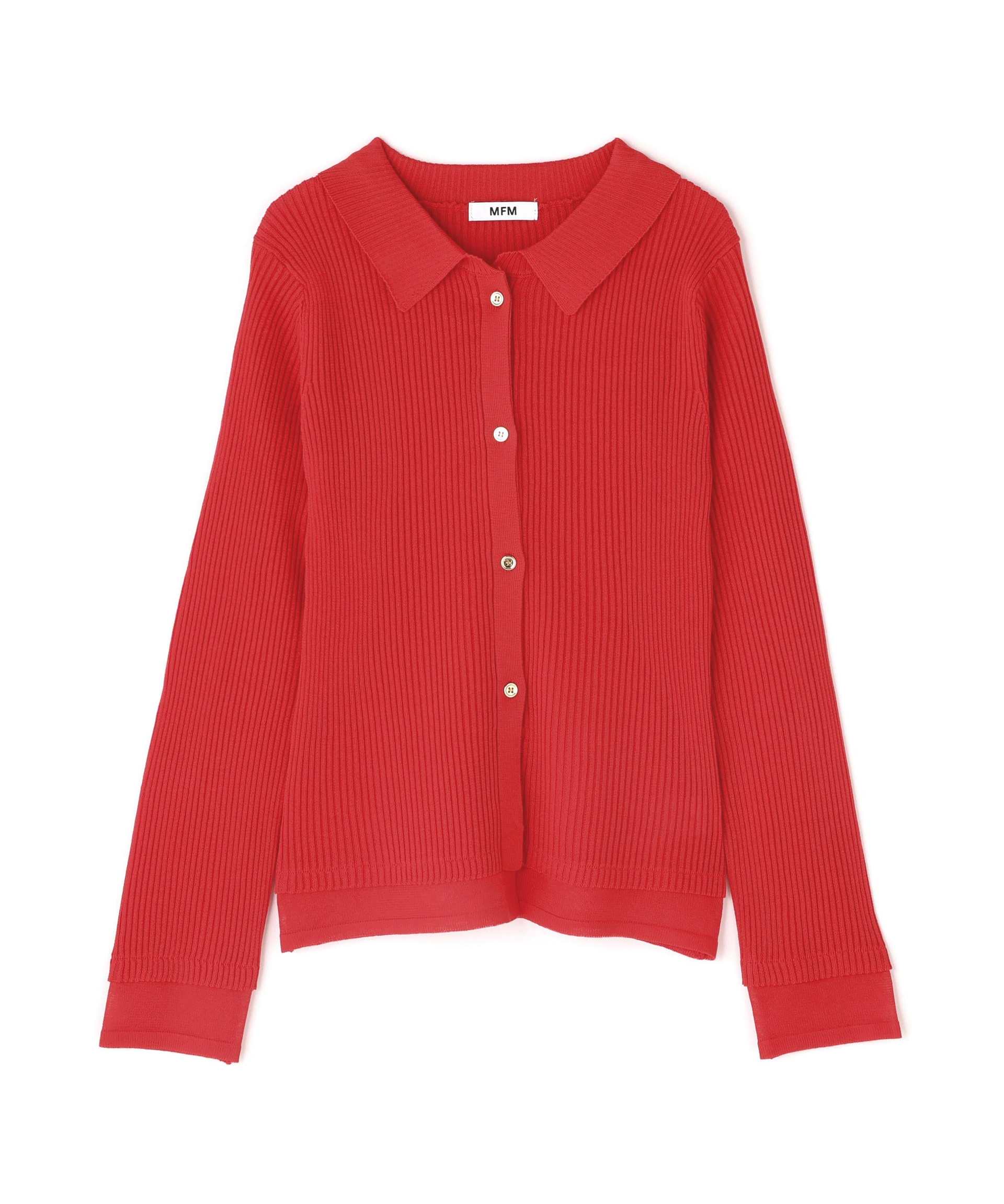 金ボタン襟リブニット レッド