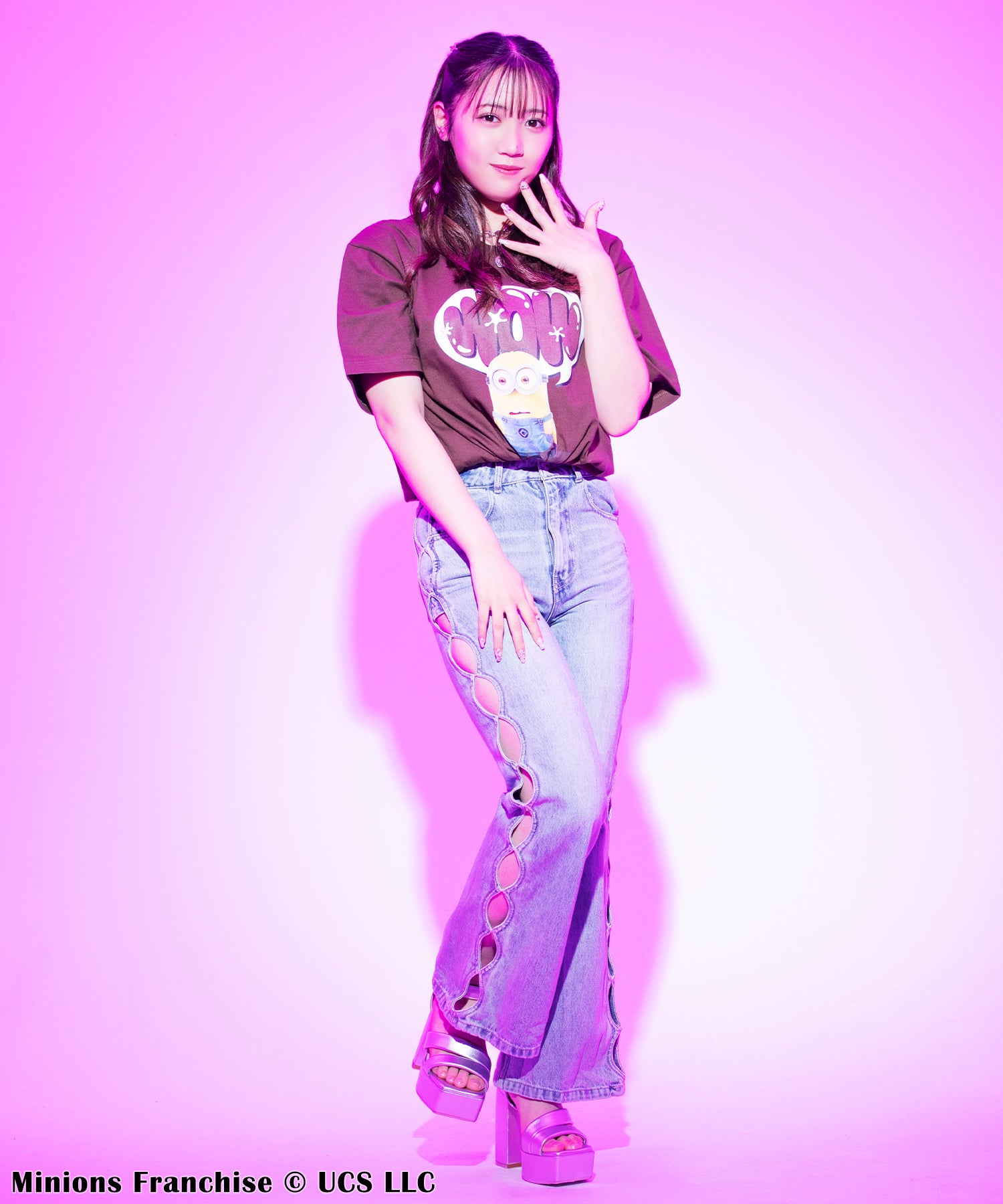 フォーギークスバイスパイラルガール 4GEEKs by SPIRALGIRL 【Minion/ミニオン/デイブ】3DアートTシャツ （ブラウン） ブラウン
