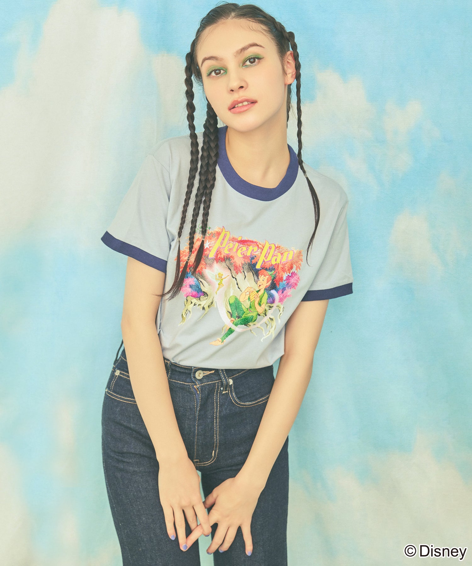 フォーギークスバイスパイラルガール 4GEEKs by SPIRALGIRL 【Disney/ディズニー/ピーターパン】ヴィンテージ風アートリンガーTシャツ （ブルー） ブルー