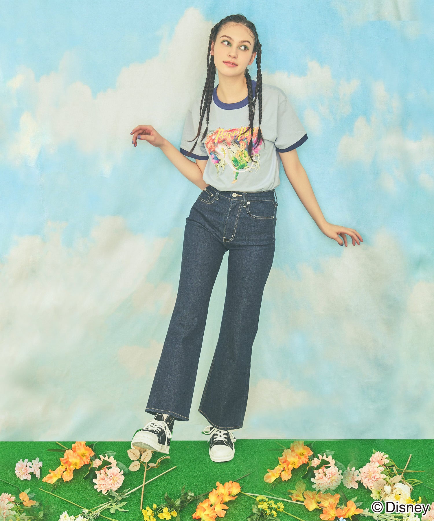 フォーギークスバイスパイラルガール 4GEEKs by SPIRALGIRL 【Disney/ディズニー/ピーターパン】ヴィンテージ風アートリンガーTシャツ （ブルー） ブルー