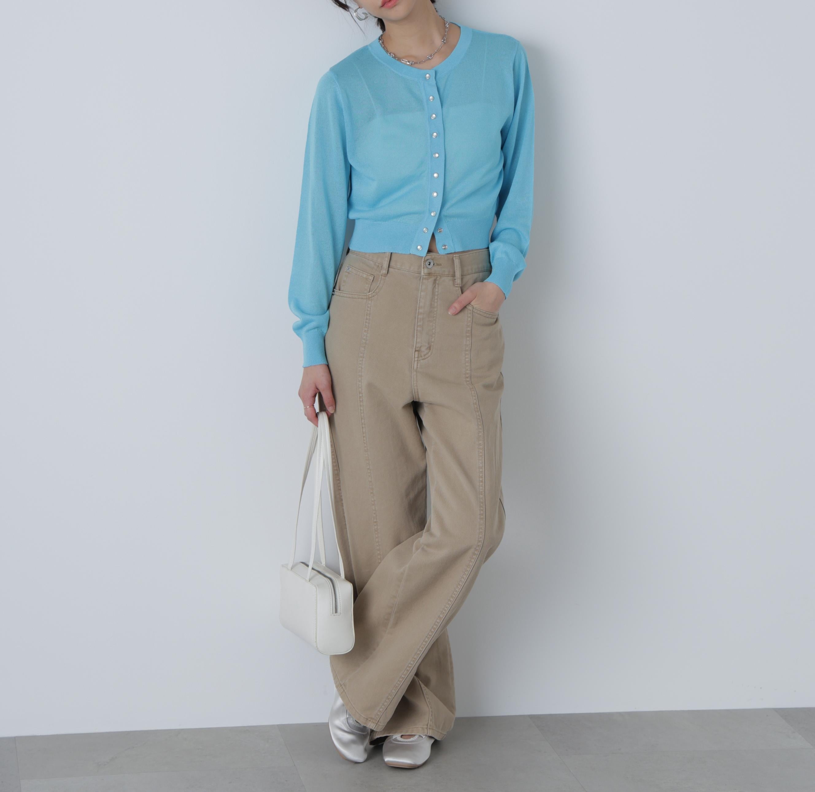 ドットボタンクルーネックカーディガン ブルー