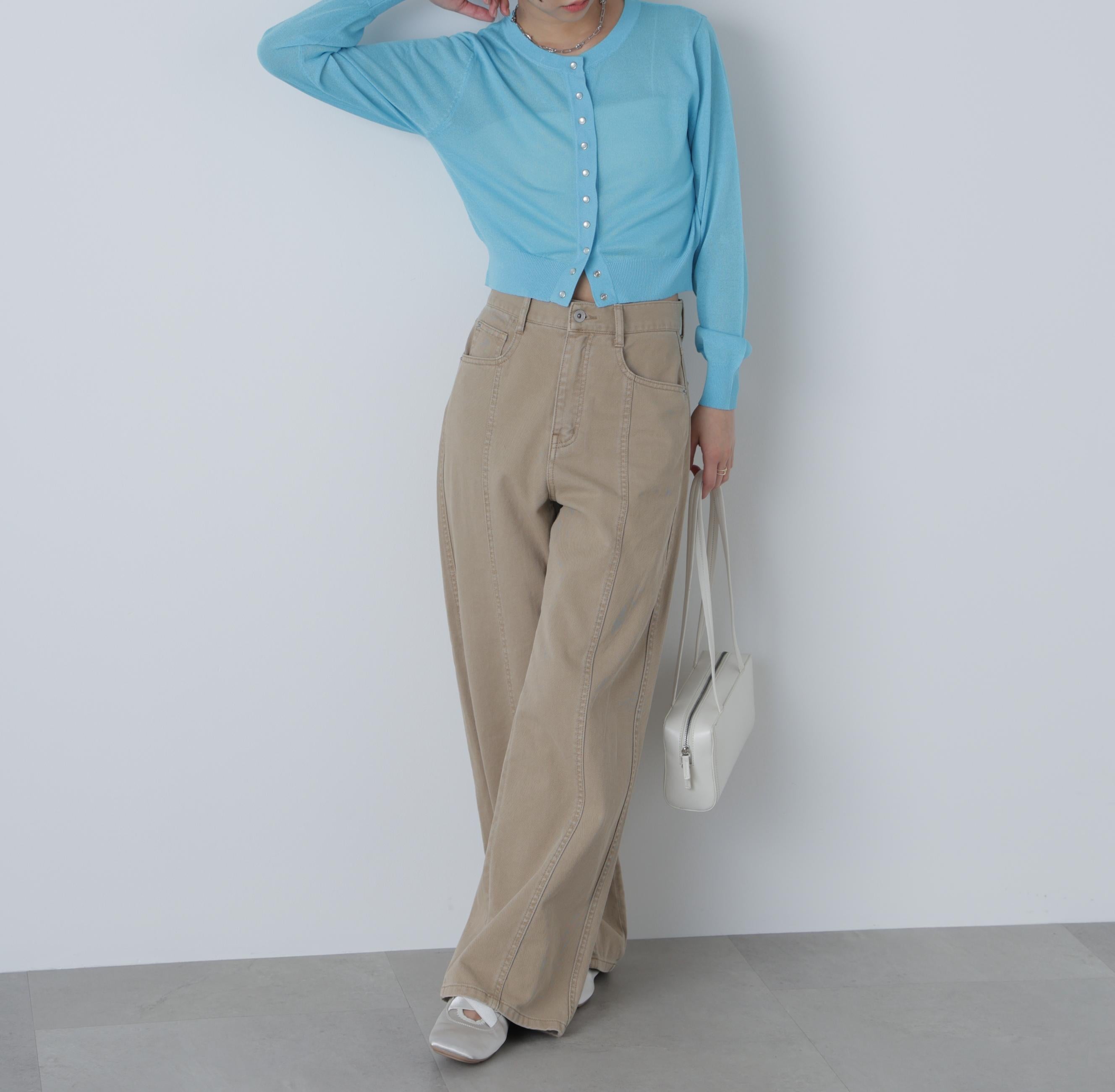 ドットボタンクルーネックカーディガン ブルー