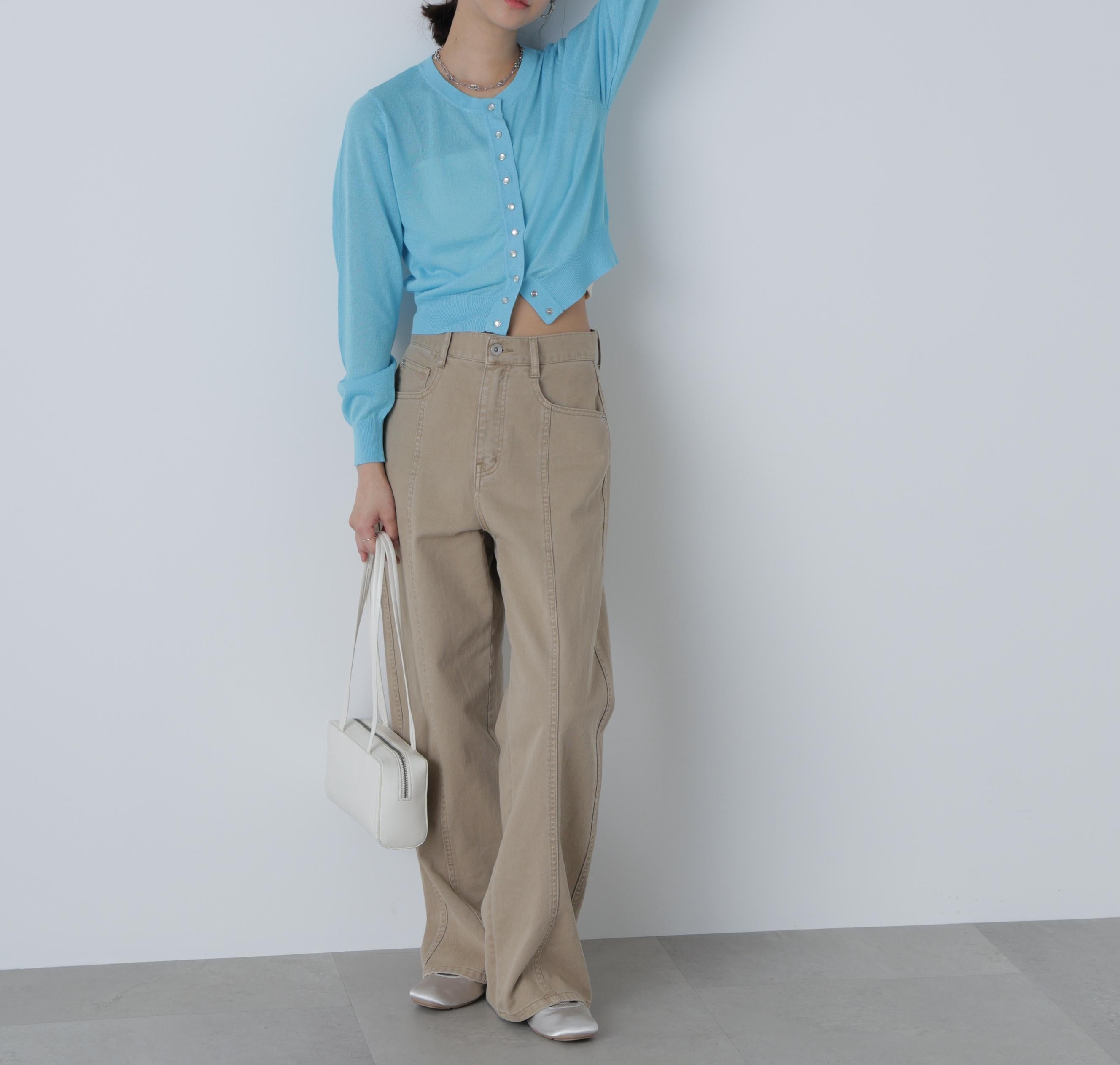 ドットボタンクルーネックカーディガン ブルー