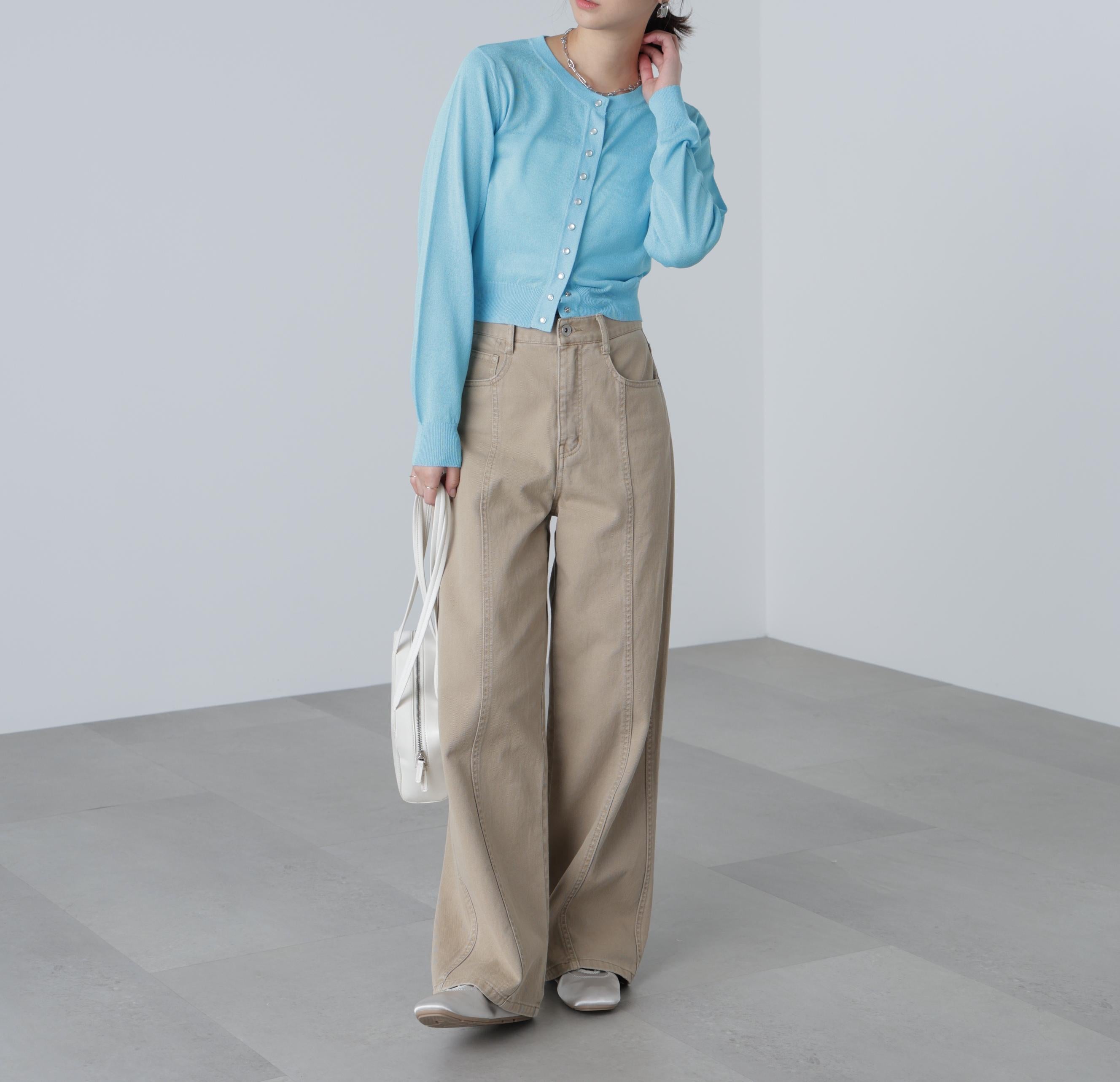 ドットボタンクルーネックカーディガン ブルー