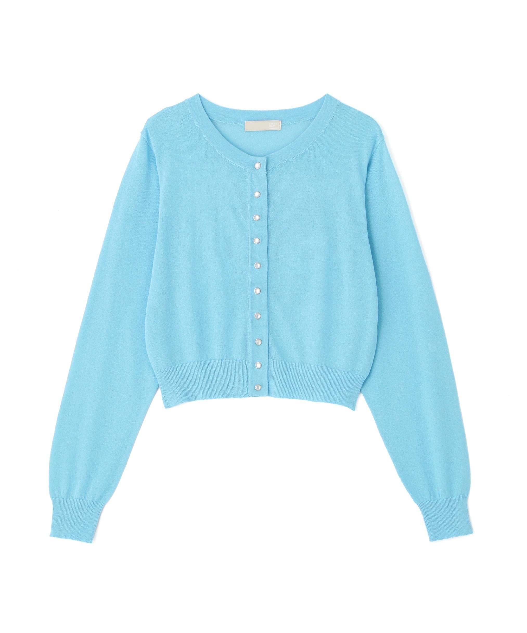 ドットボタンクルーネックカーディガン ブルー