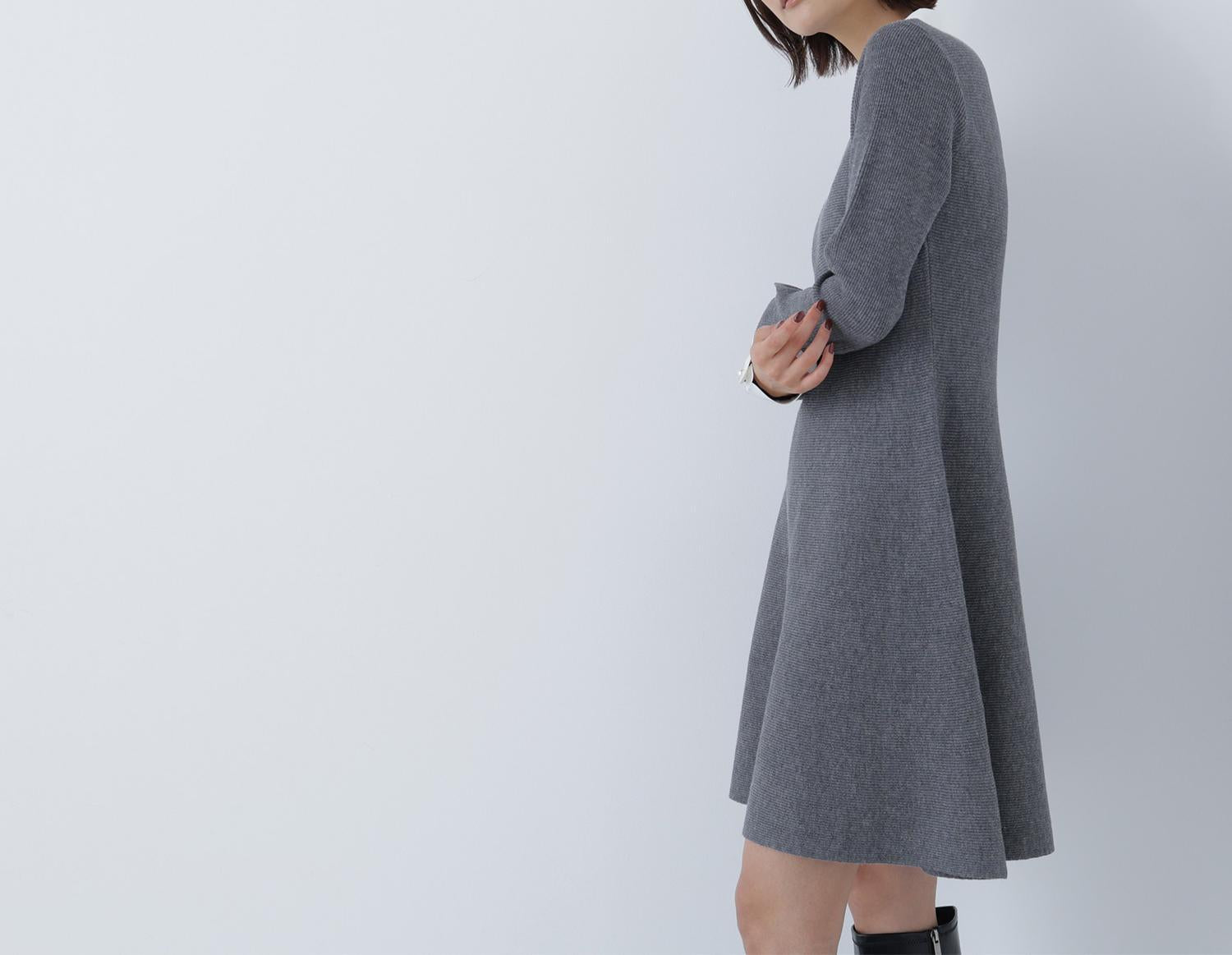 シャツカラーミニニットワンピース ウォームグレー